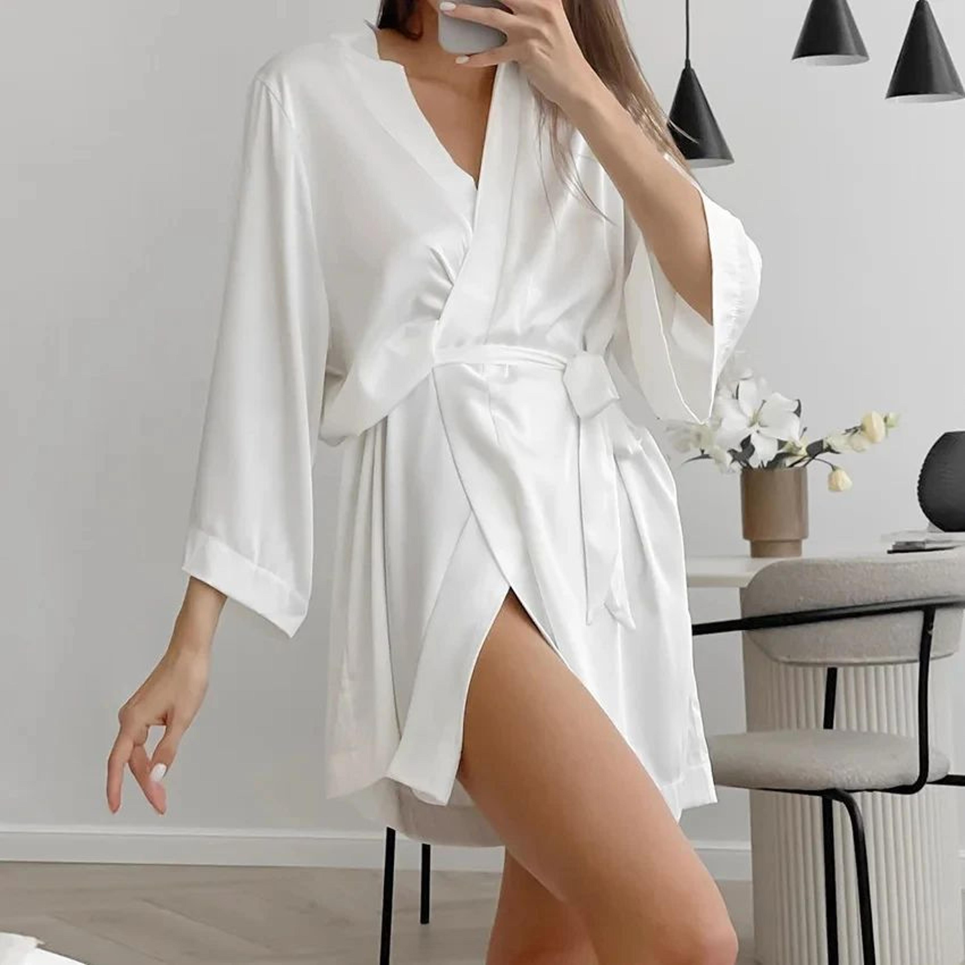 Bridal Bliss Satin Kimono Robe  Elegant Bridal Robe For Wedding Morning  Getting Ready 1