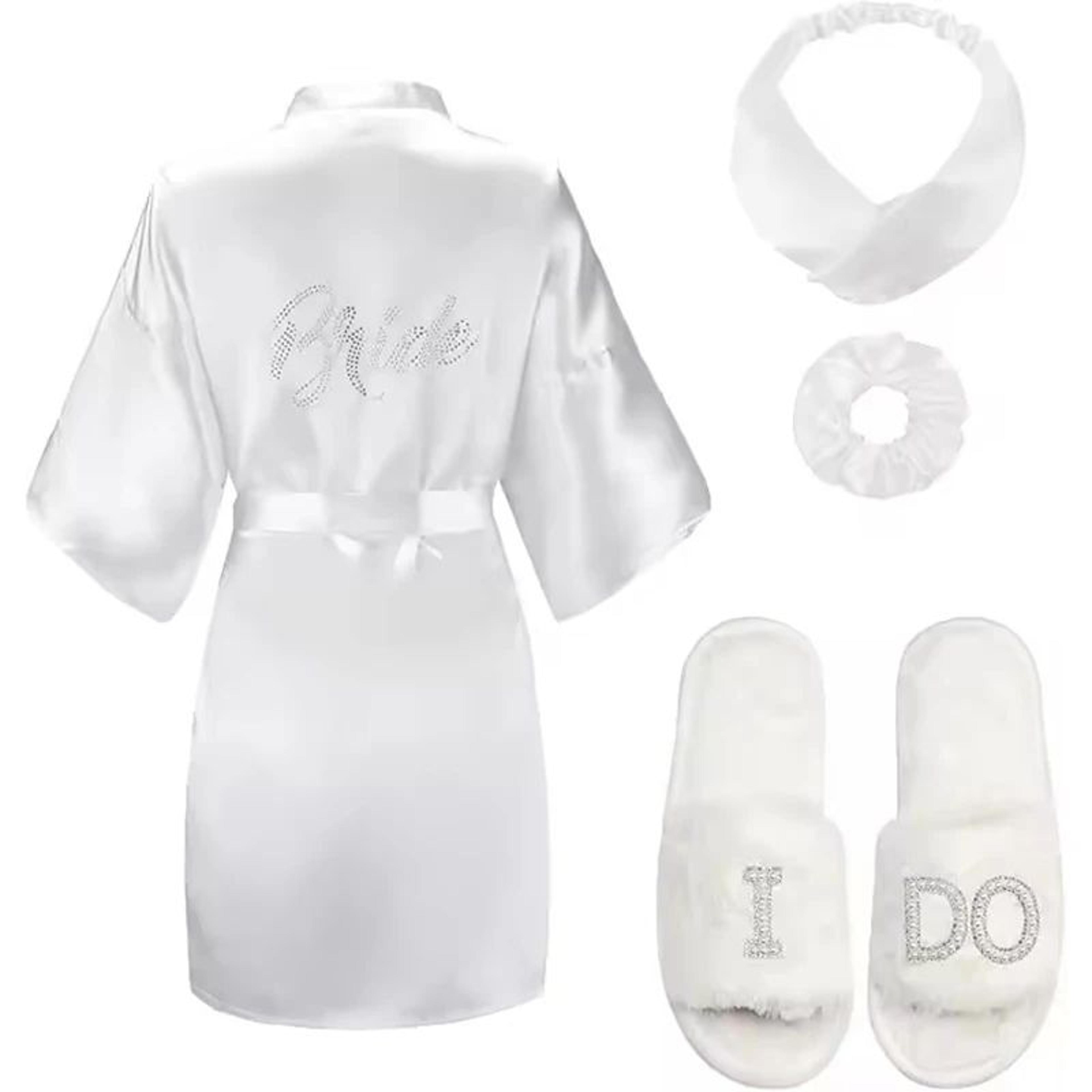 Gold Letter Satin Bridal Robe  Short Wedding Kimono For Getting Ready 3