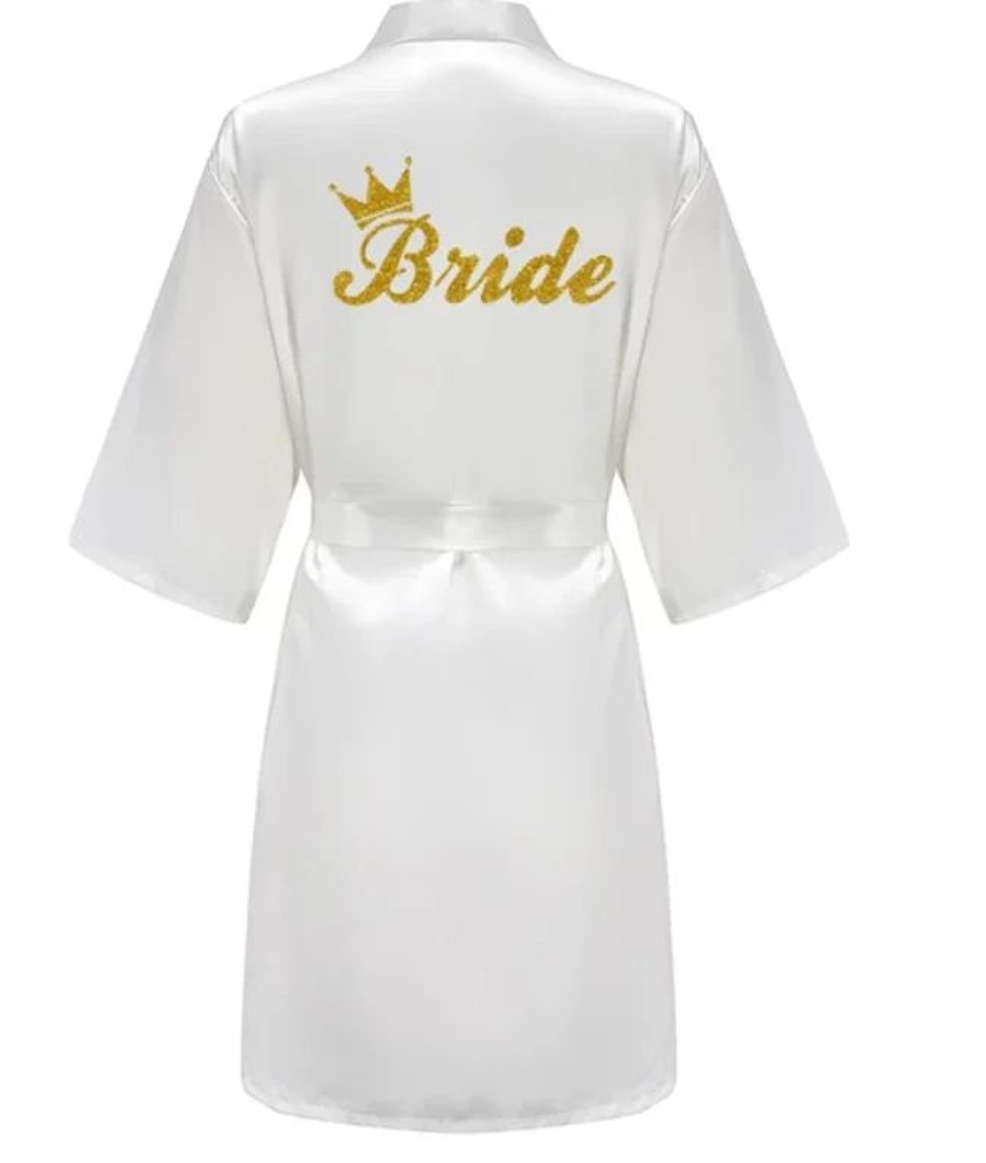 Gold Letter Satin Bridal Robe  Short Wedding Kimono For Getting Ready 9