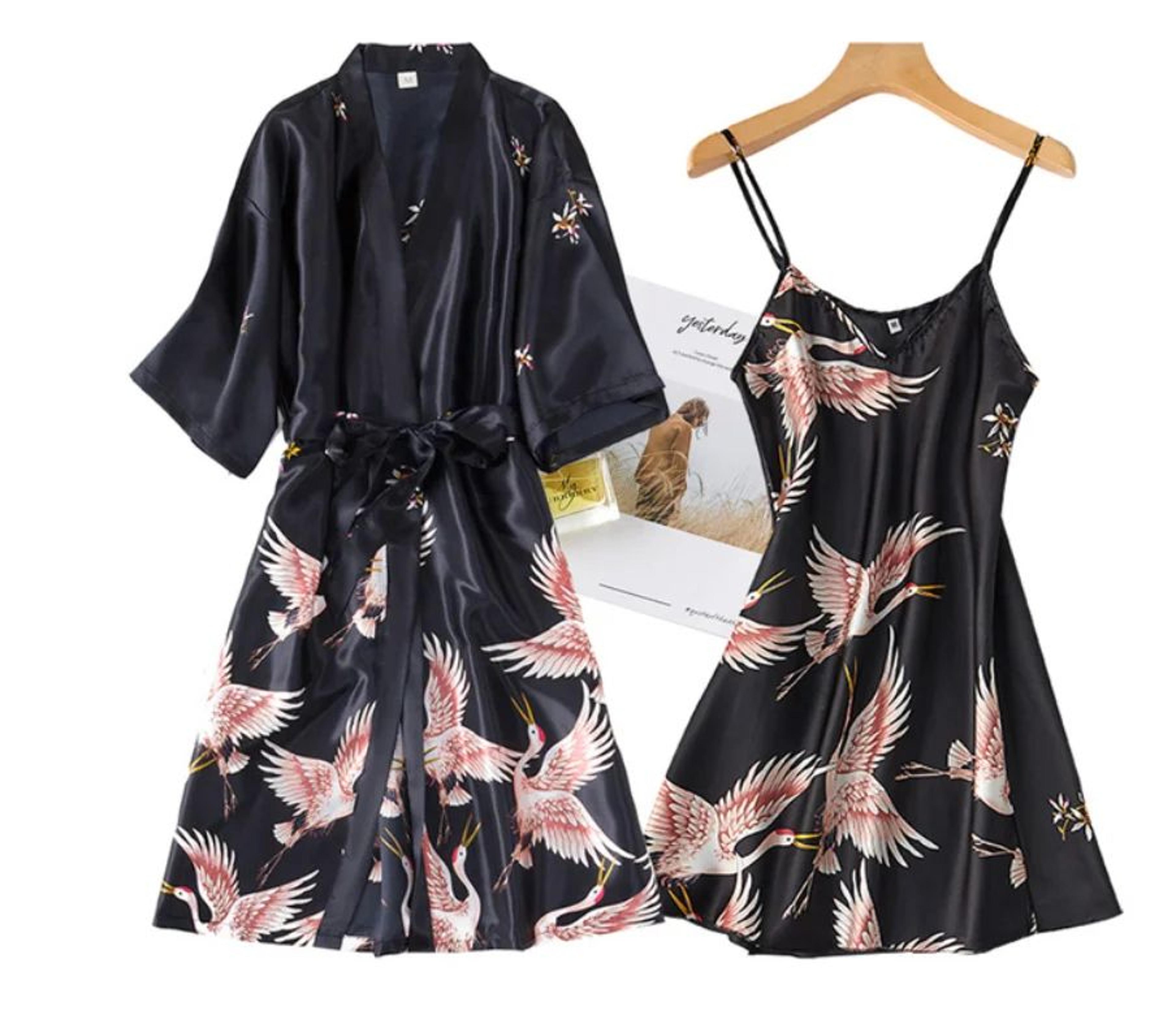 SilkLuxe 2Piece Satin Pajama Set With Robe For Women 4