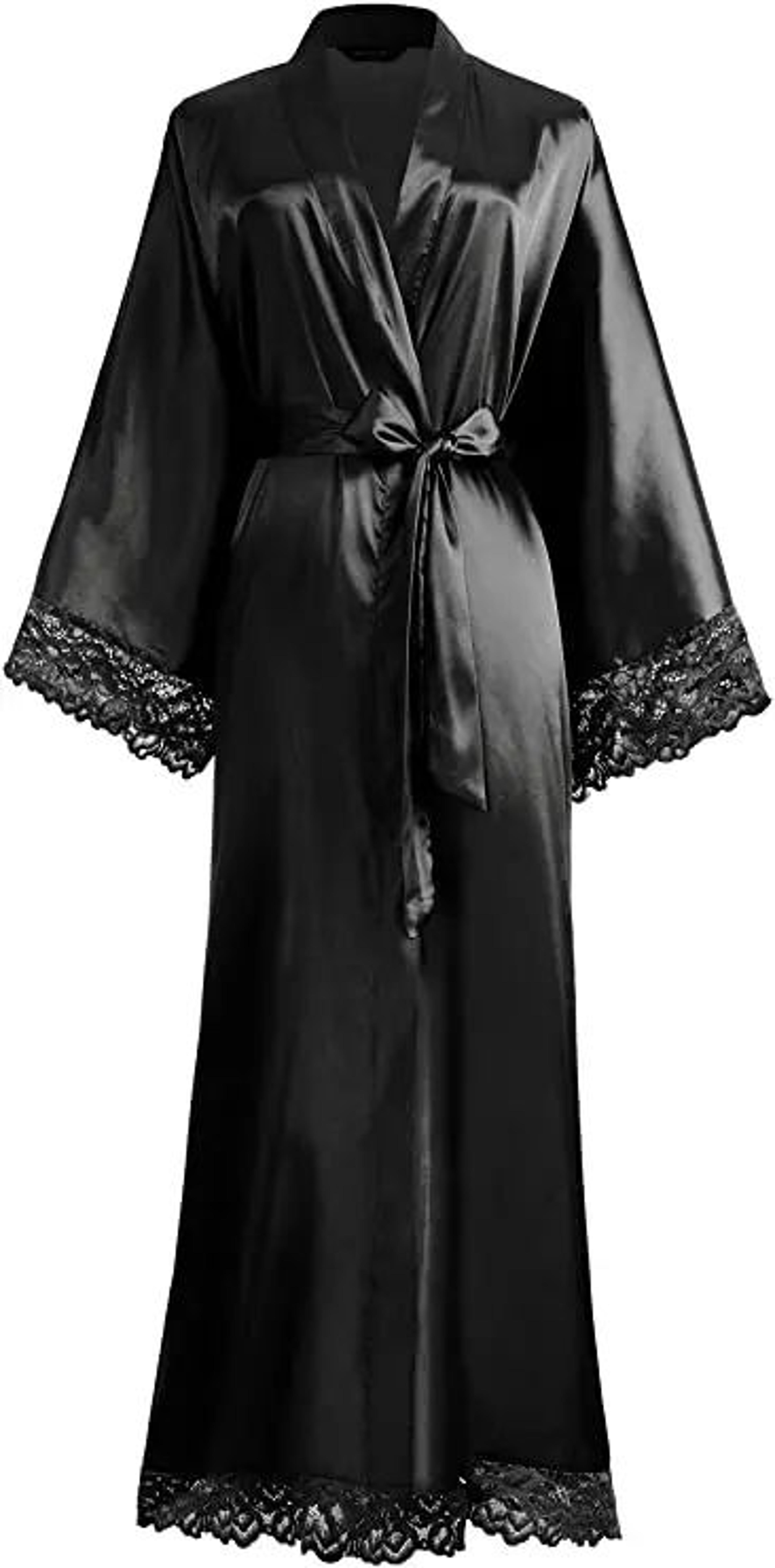 Satin Bridal Robe With Lace Trim  Elegant Long Satin Robe For Bride  Bridesmaids 1