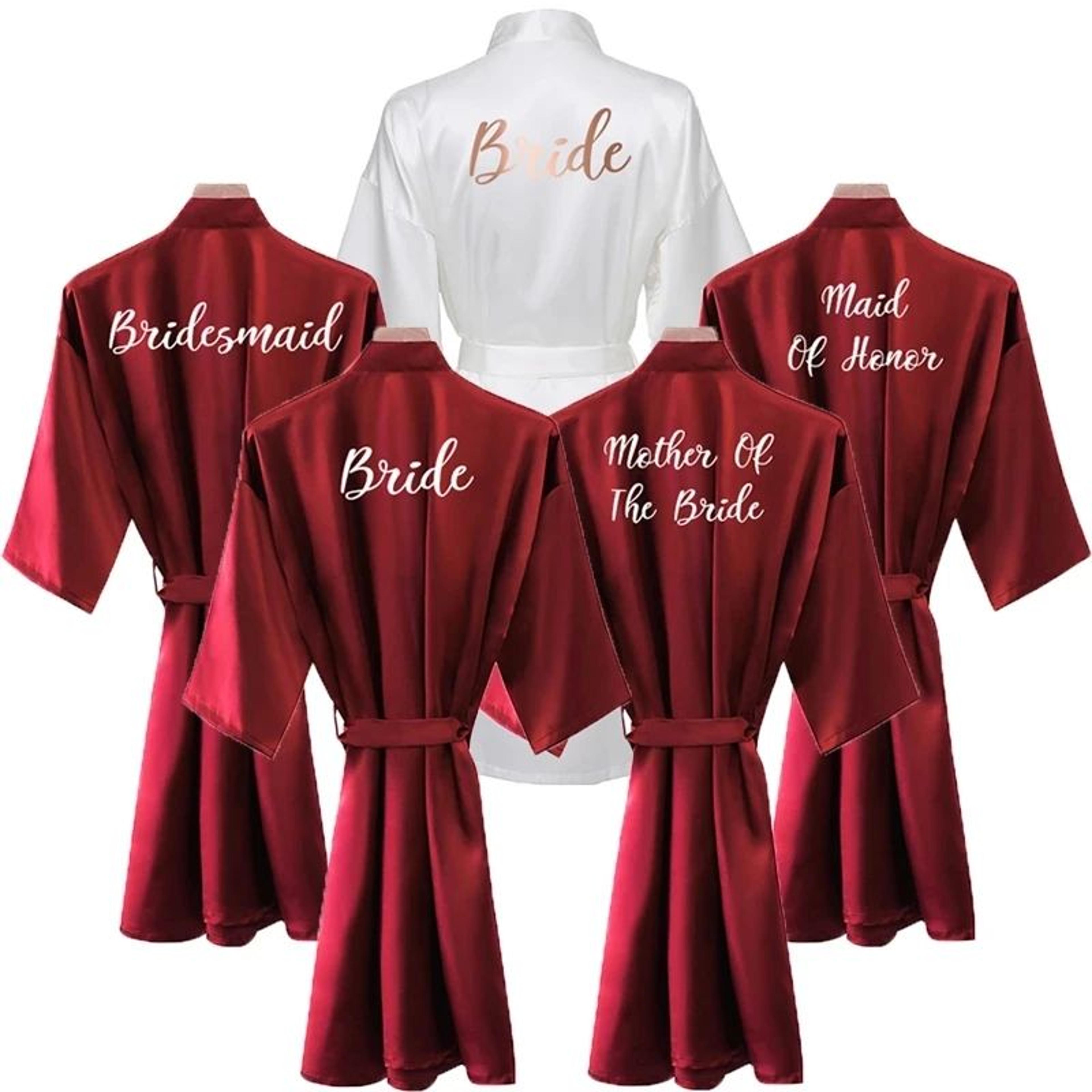 burgundy satin bridal robe for weddings & bridesmaids - silky kimono bathrobe