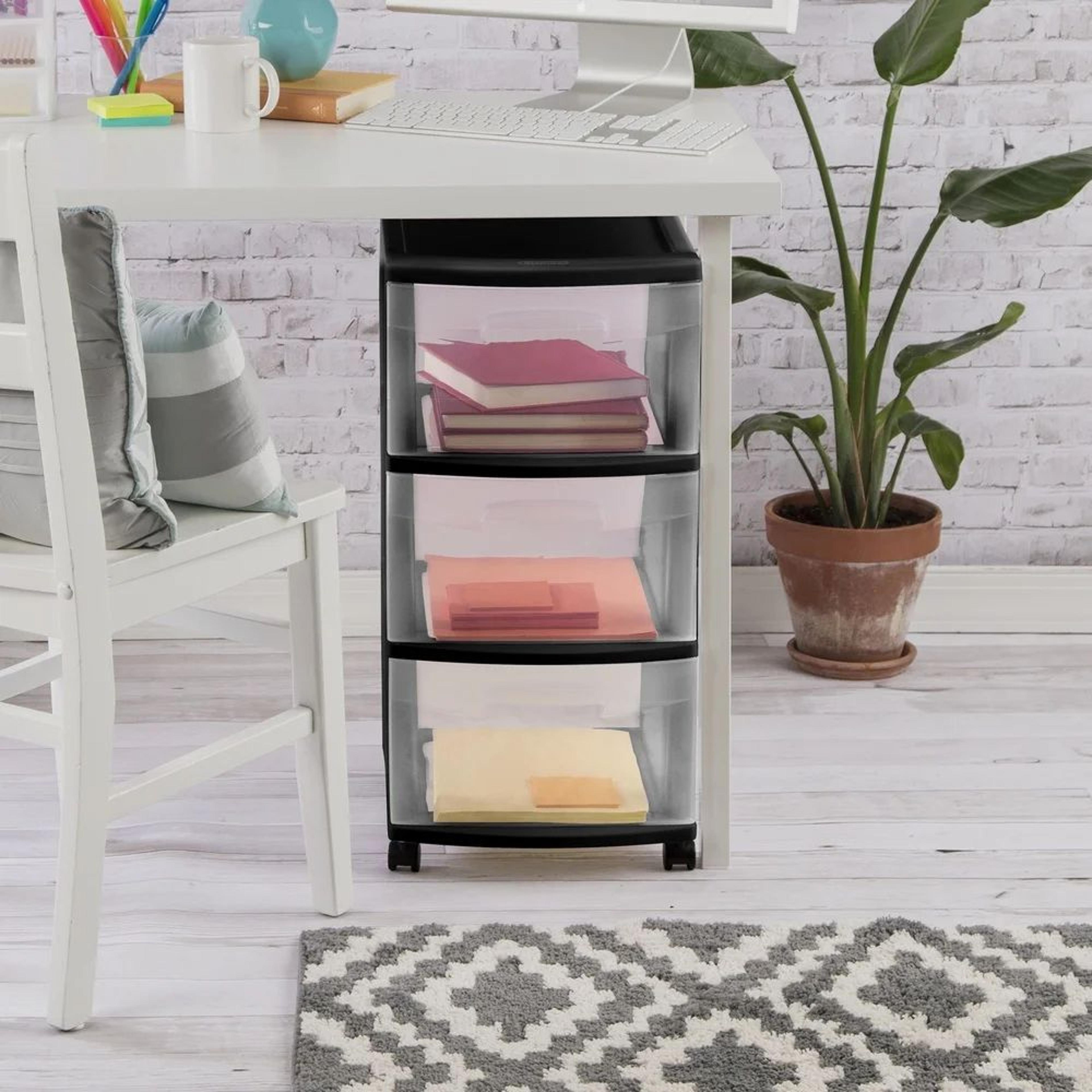 SpaceGlide 3Tier Rolling Storage Cart With Clear Drawers  Slim Plastic Drawer Organizer For Bedroom 5