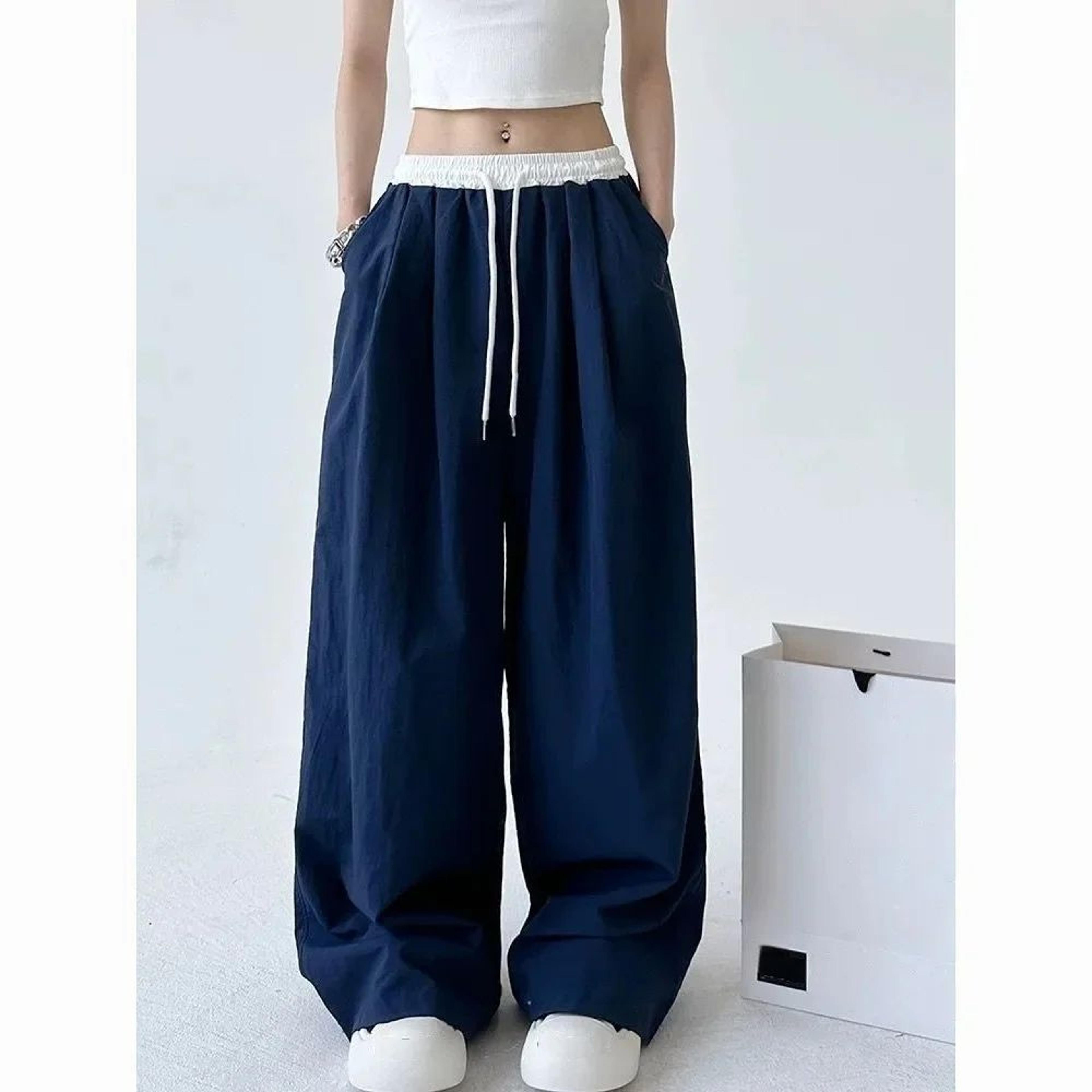 Y2K Gothic Wide Leg Cargo Pants For Women  Adjustable Drawstring Streetwear Trousers 4