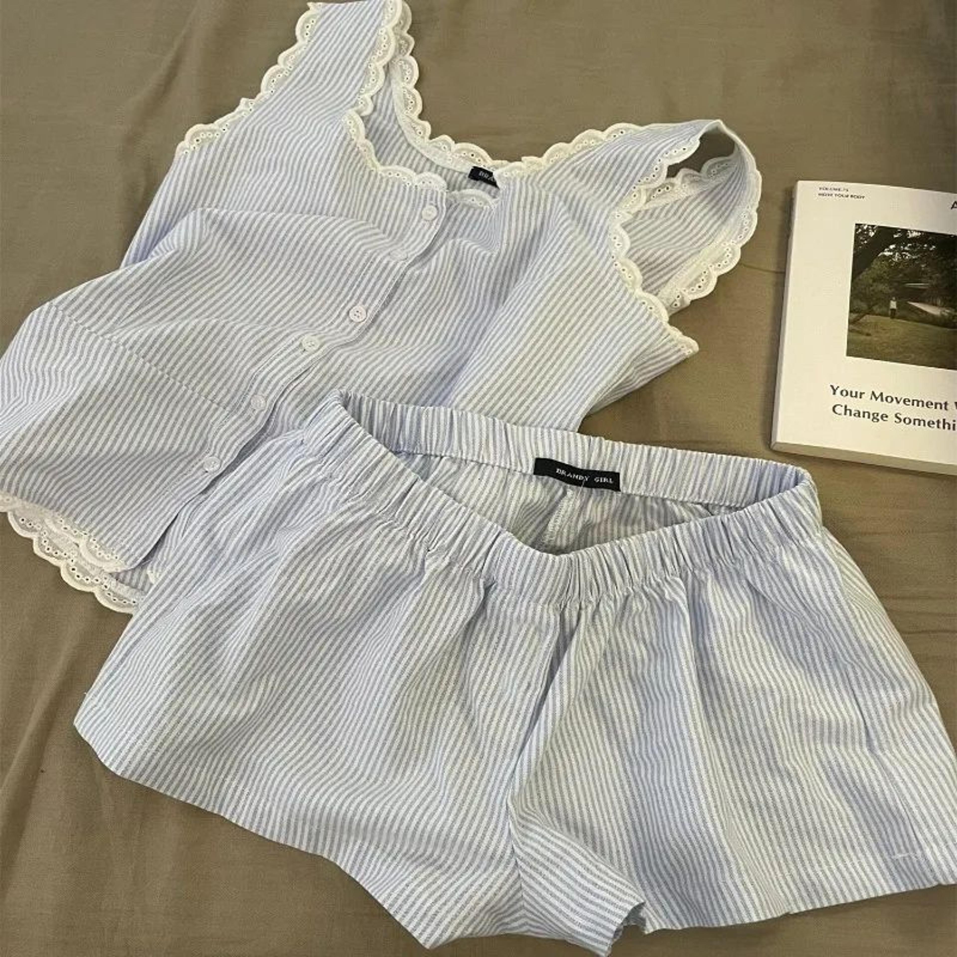 Luxury Striped Womens Summer Pajama Set  Sleeveless Lace Tank  Shorts Womens Summer Pajamas 4