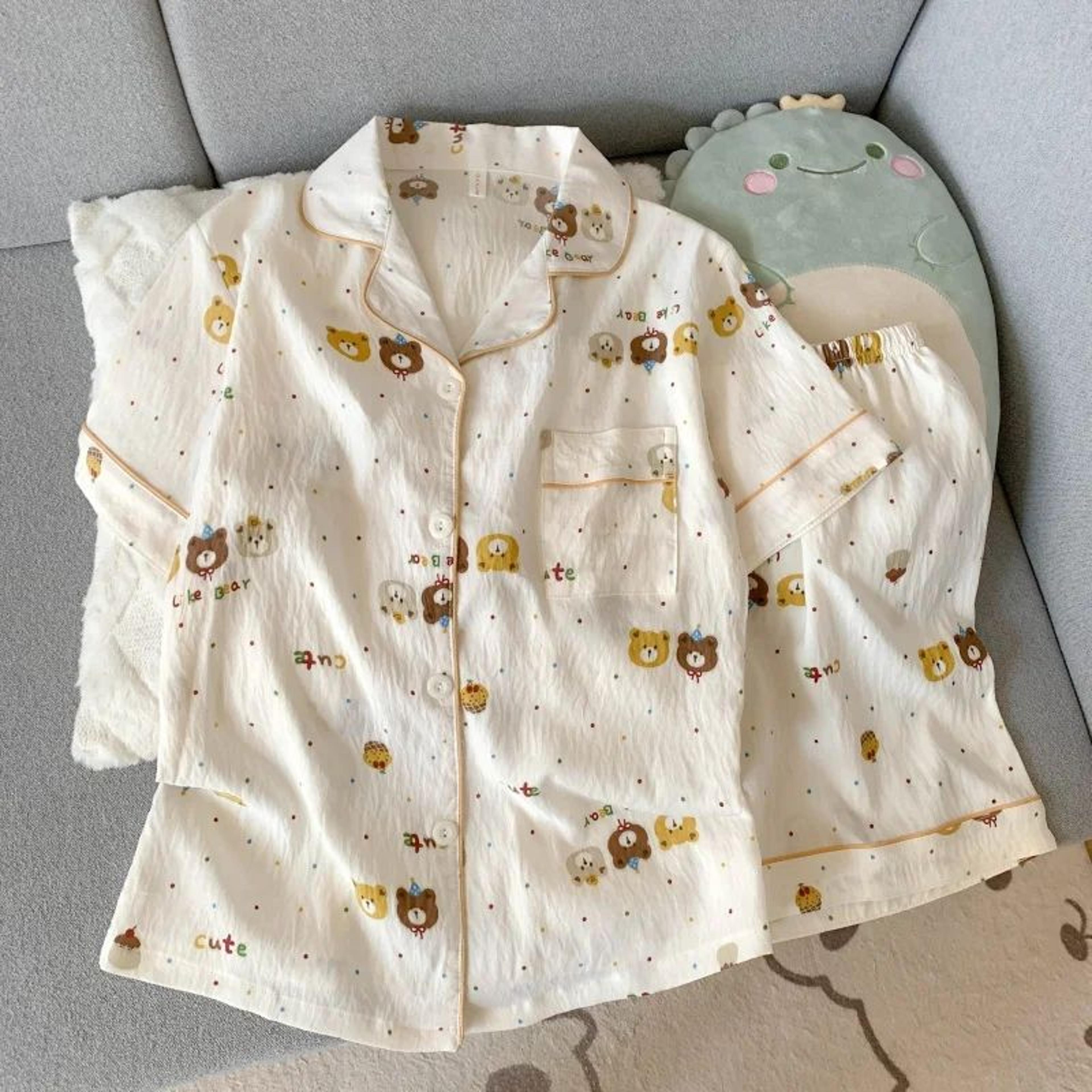 sweet pup plaid womens pajama set – embroidered dog cotton sleepwear