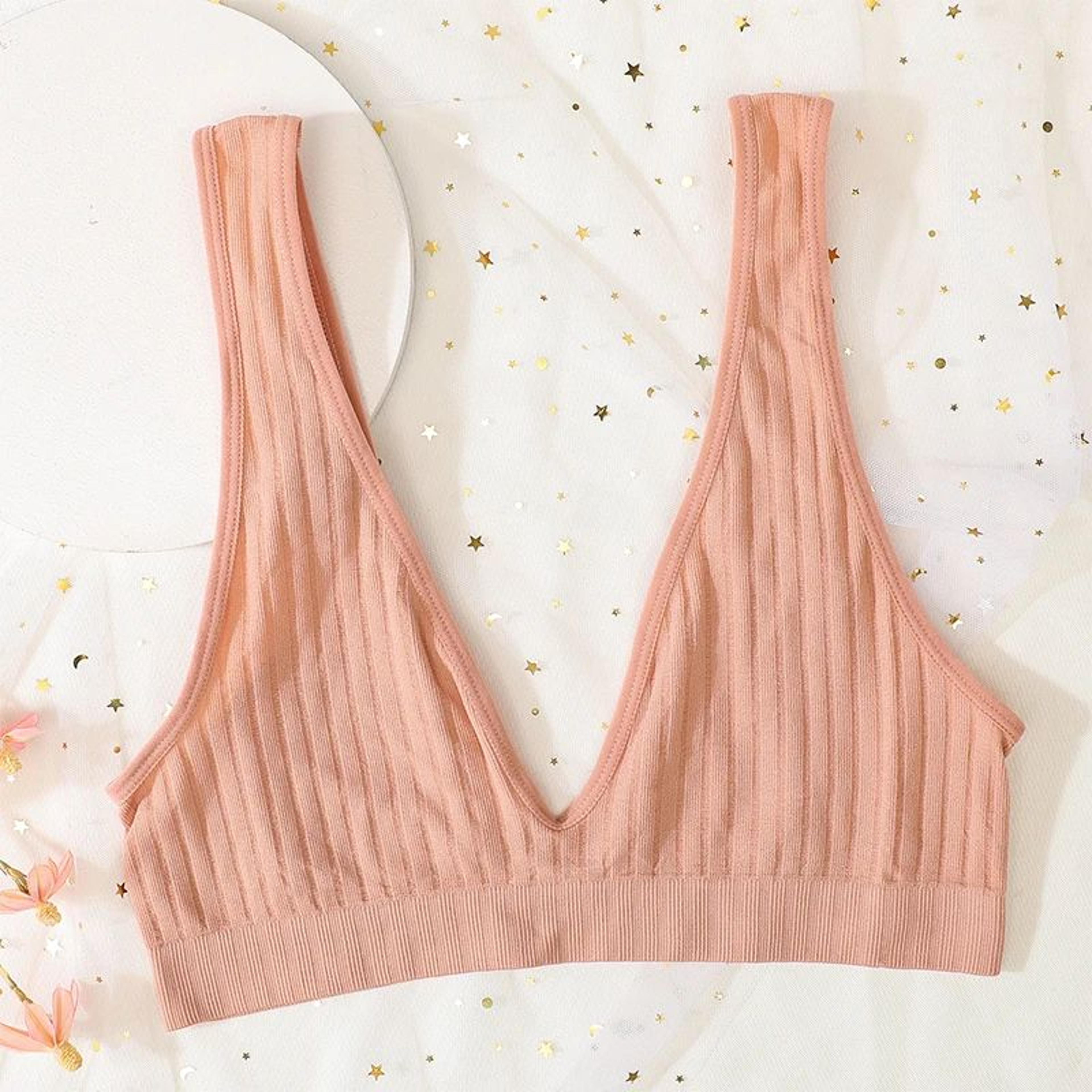 Seamless Deep V Wireless Push Up Bra  Ribbed Bralette Crop Top For Everyday Comfort 5