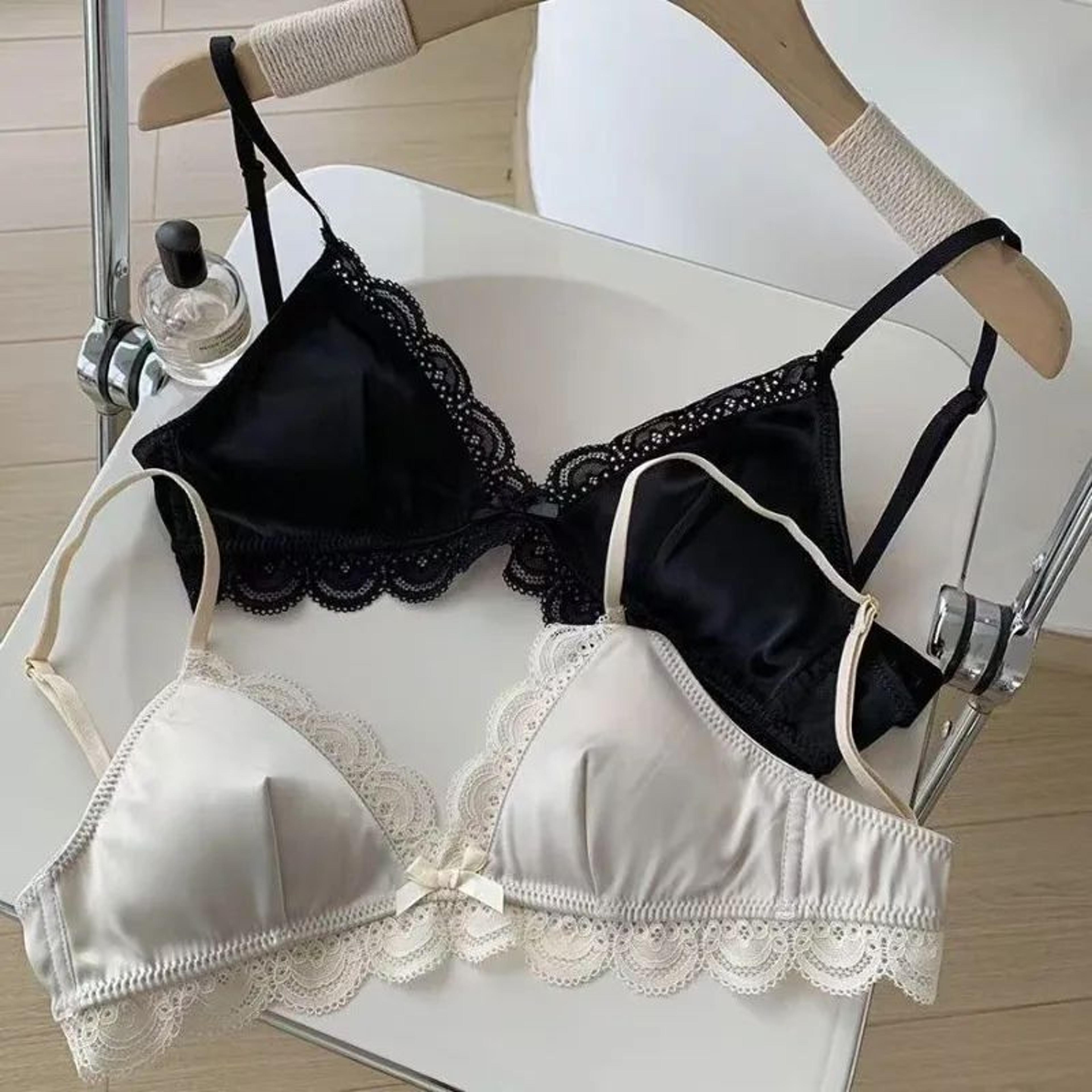 Korean Satin Lace Triangle Bralette  Soft Triangle Cup Bra For Small Bust Support 0