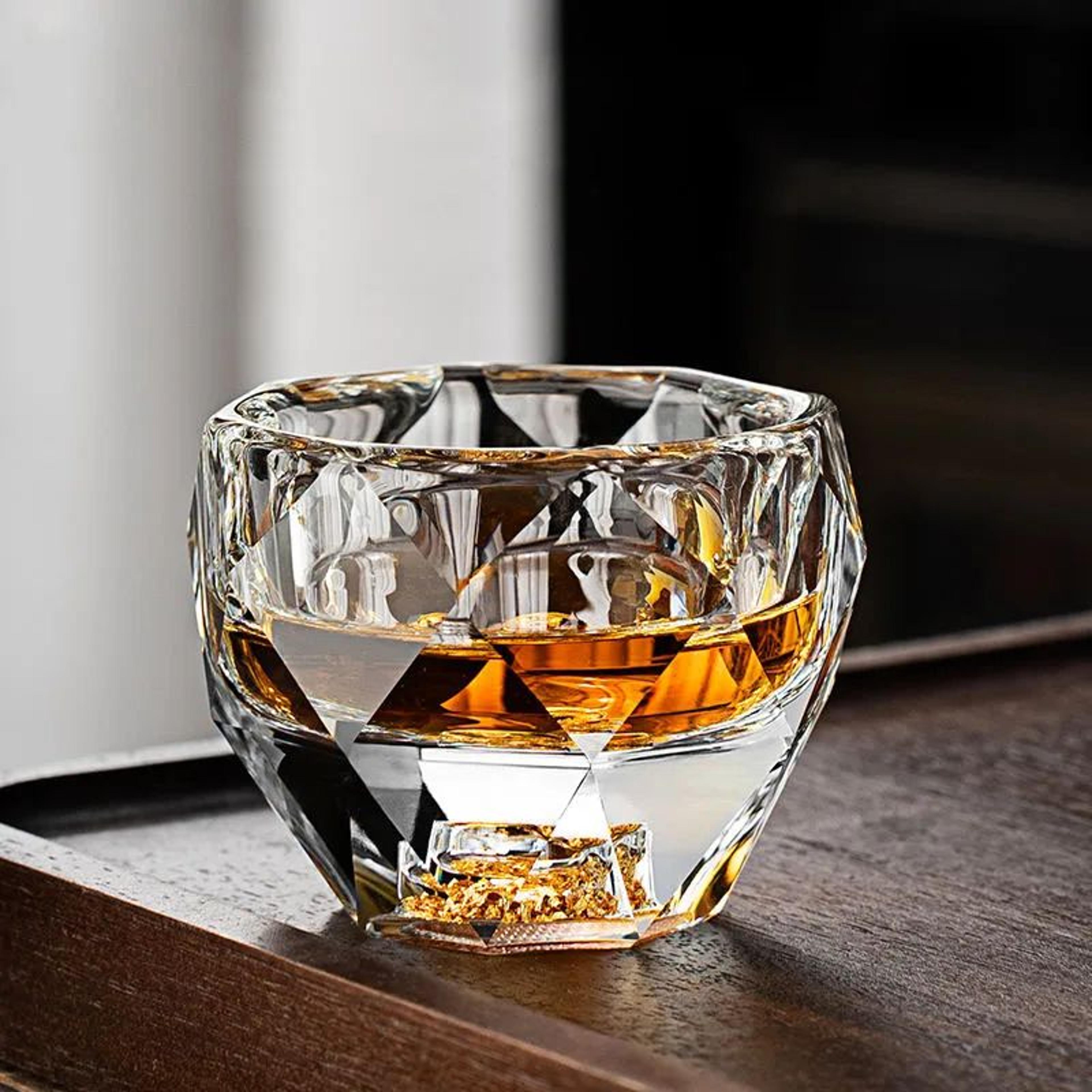 Diamond Faceted 50ml Shot Glass With Double Bottom Crystal Look Whiskey Espresso  Tea 2