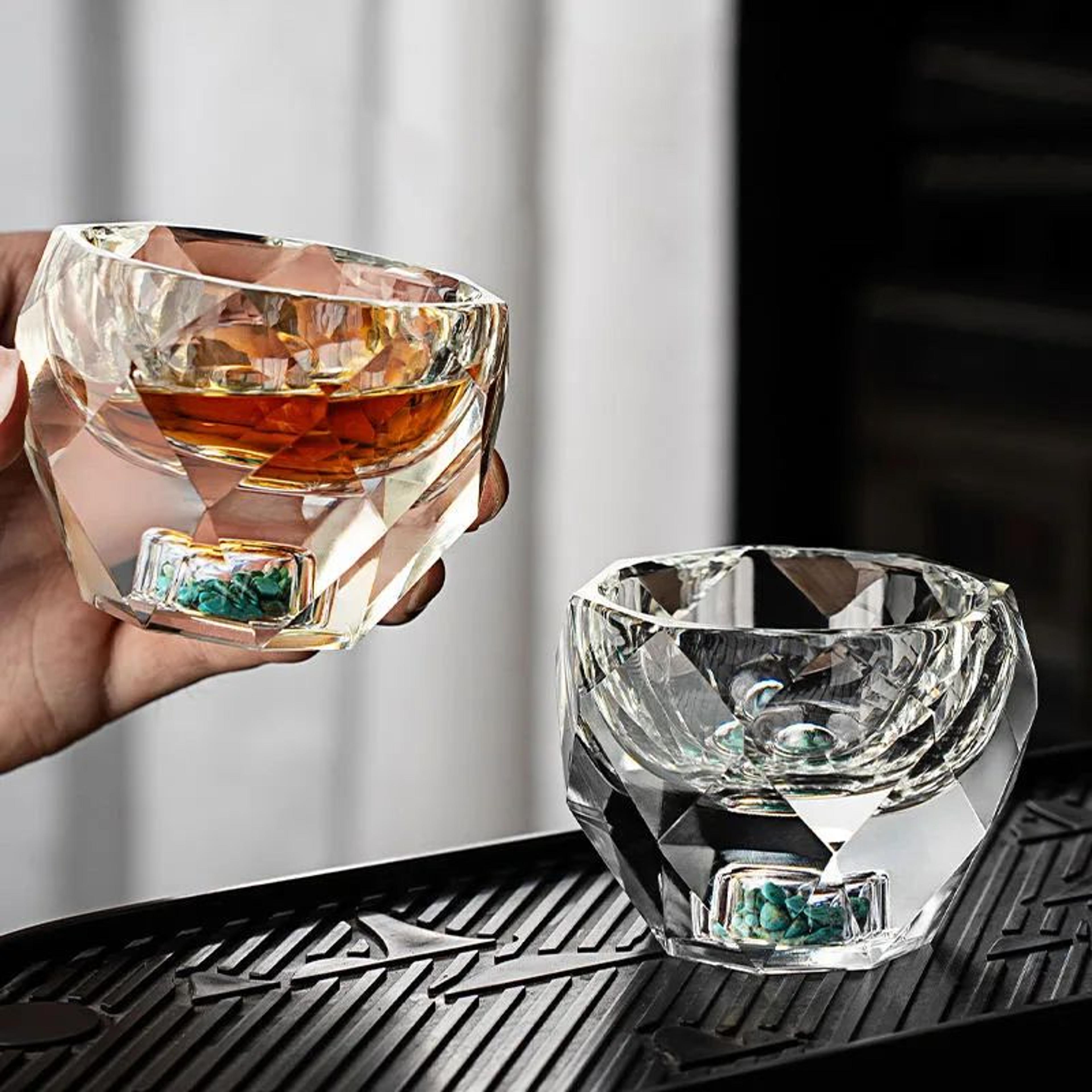 Diamond Faceted 50ml Shot Glass With Double Bottom Crystal Look Whiskey Espresso  Tea 4