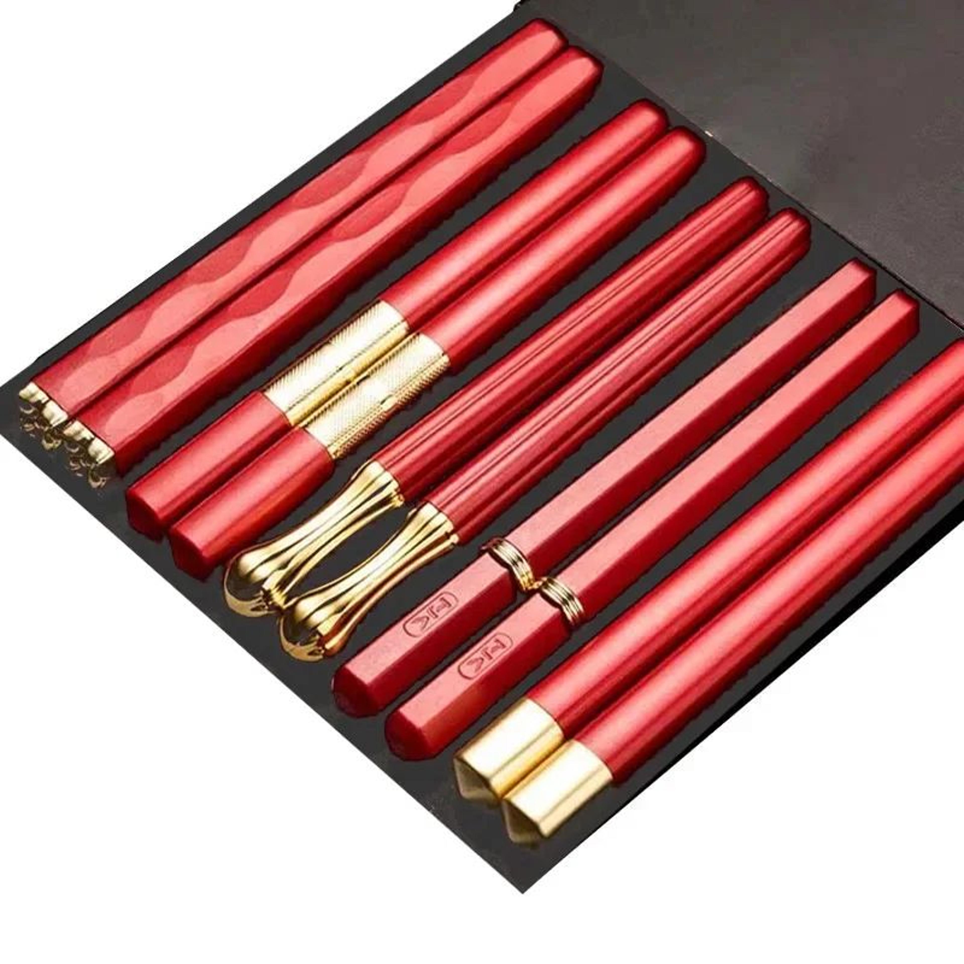 SleekPro Japanese Reusable Chopsticks Set  5 Pairs NonSlip Alloy Sushi  Noodle Sticks 9
