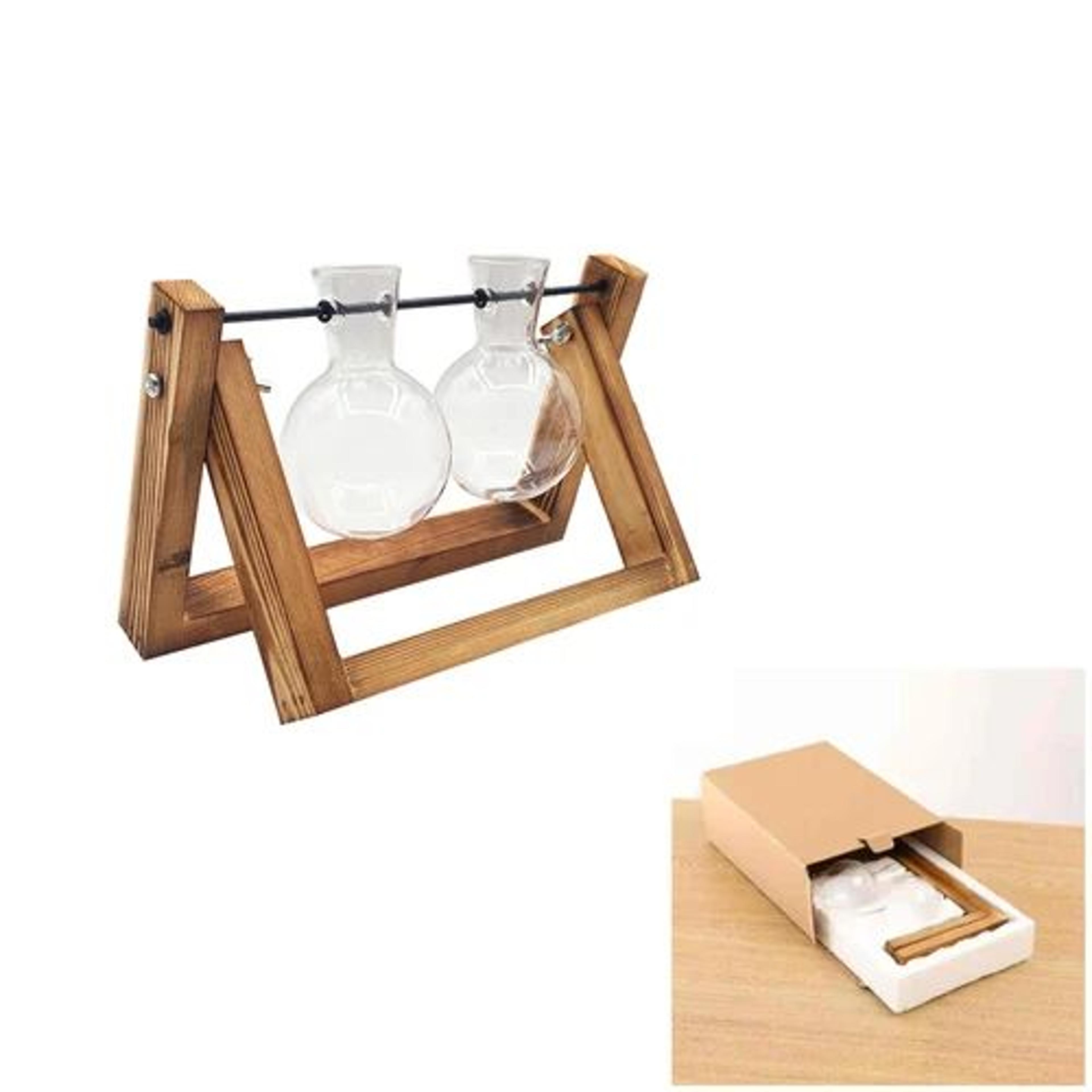 Heart Frame Hydroponic Plant Vase  Vintage Wooden Glass Tabletop Flower Vase For Modern Home Decor 8