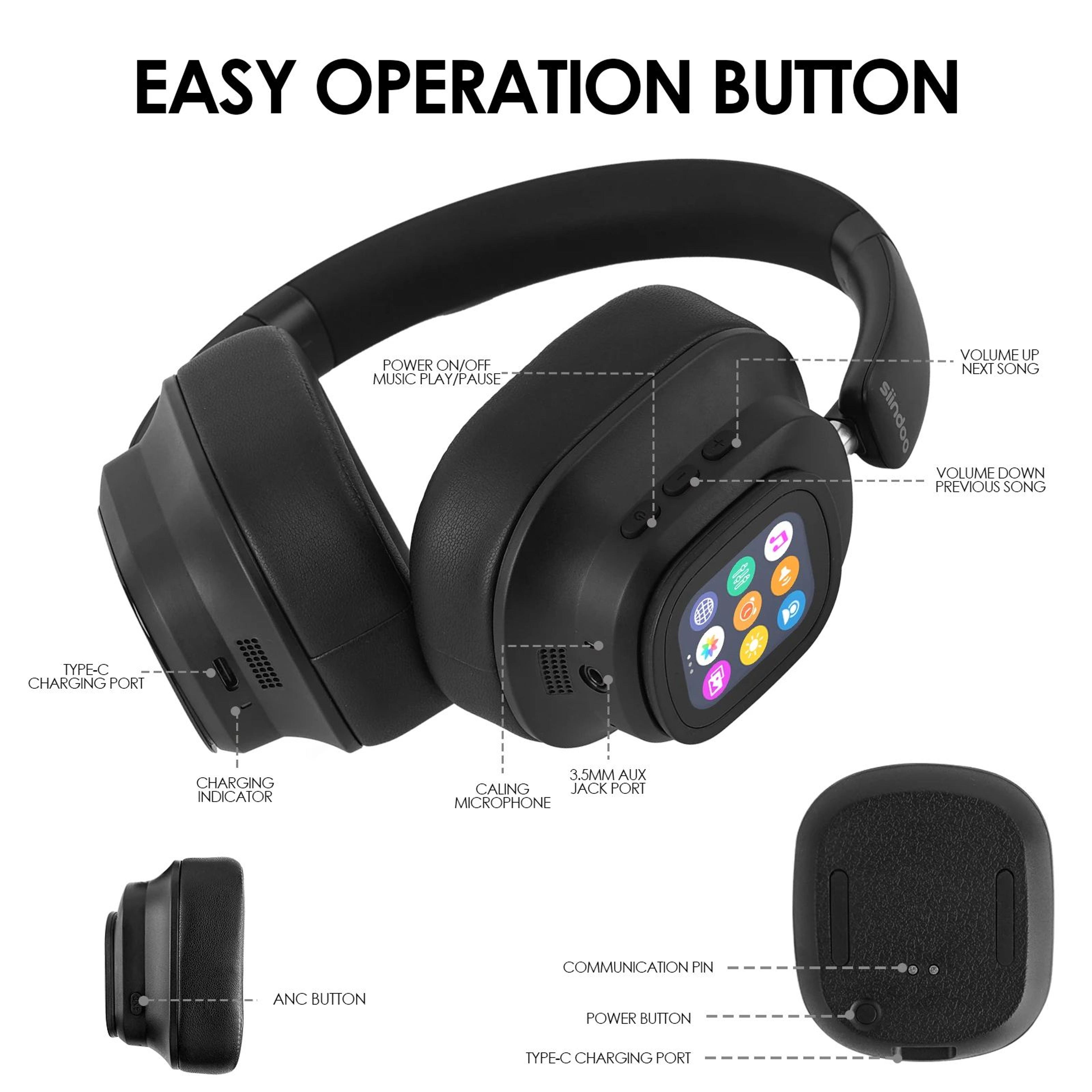 Siindoo ANC930Plus Active Noise Cancelling Headphones With Touchscreen Control  Hybrid Wireless Aud 5
