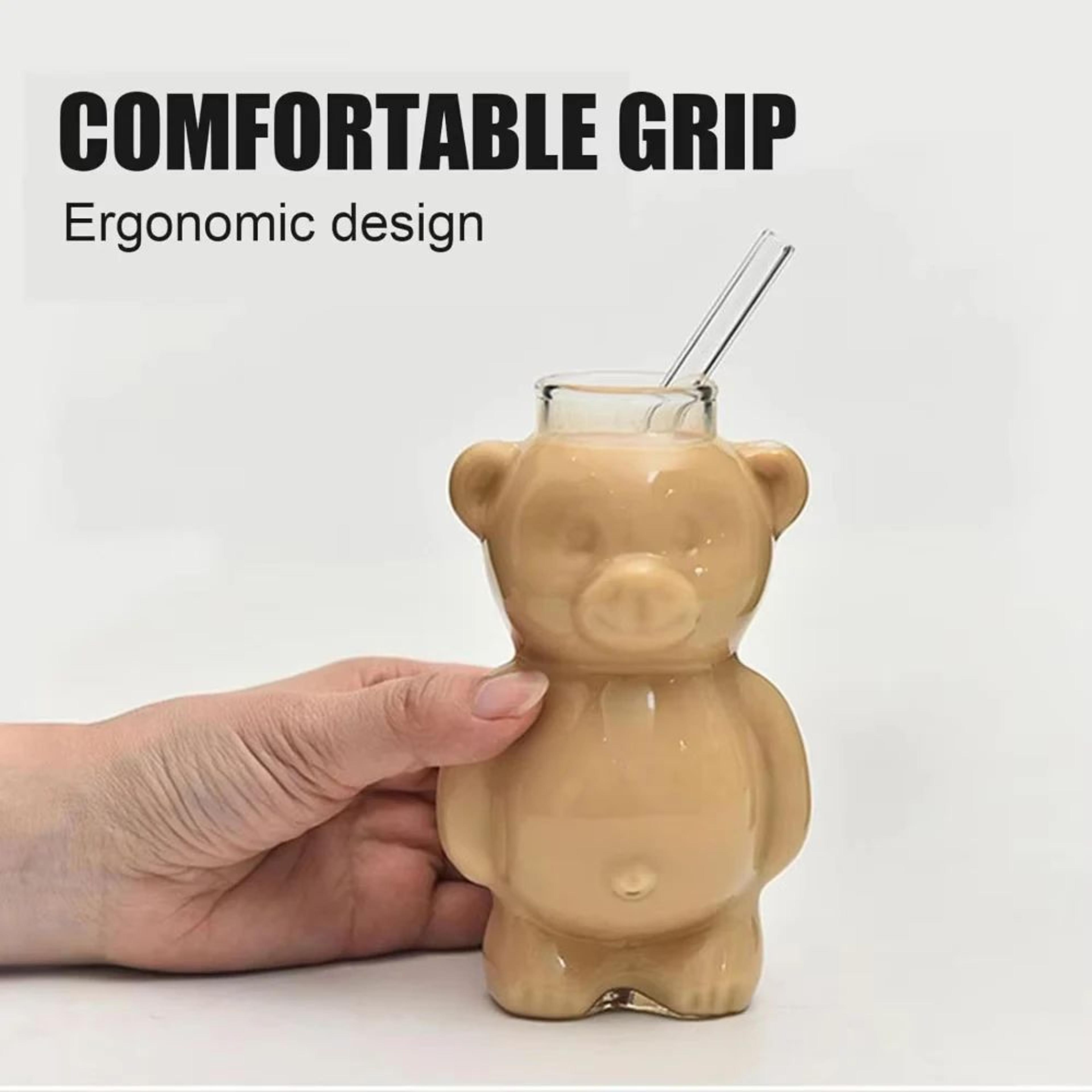 Cute Bear Glass Mug With Straw  320ML Transparent Cartoon Coffee Cup 4