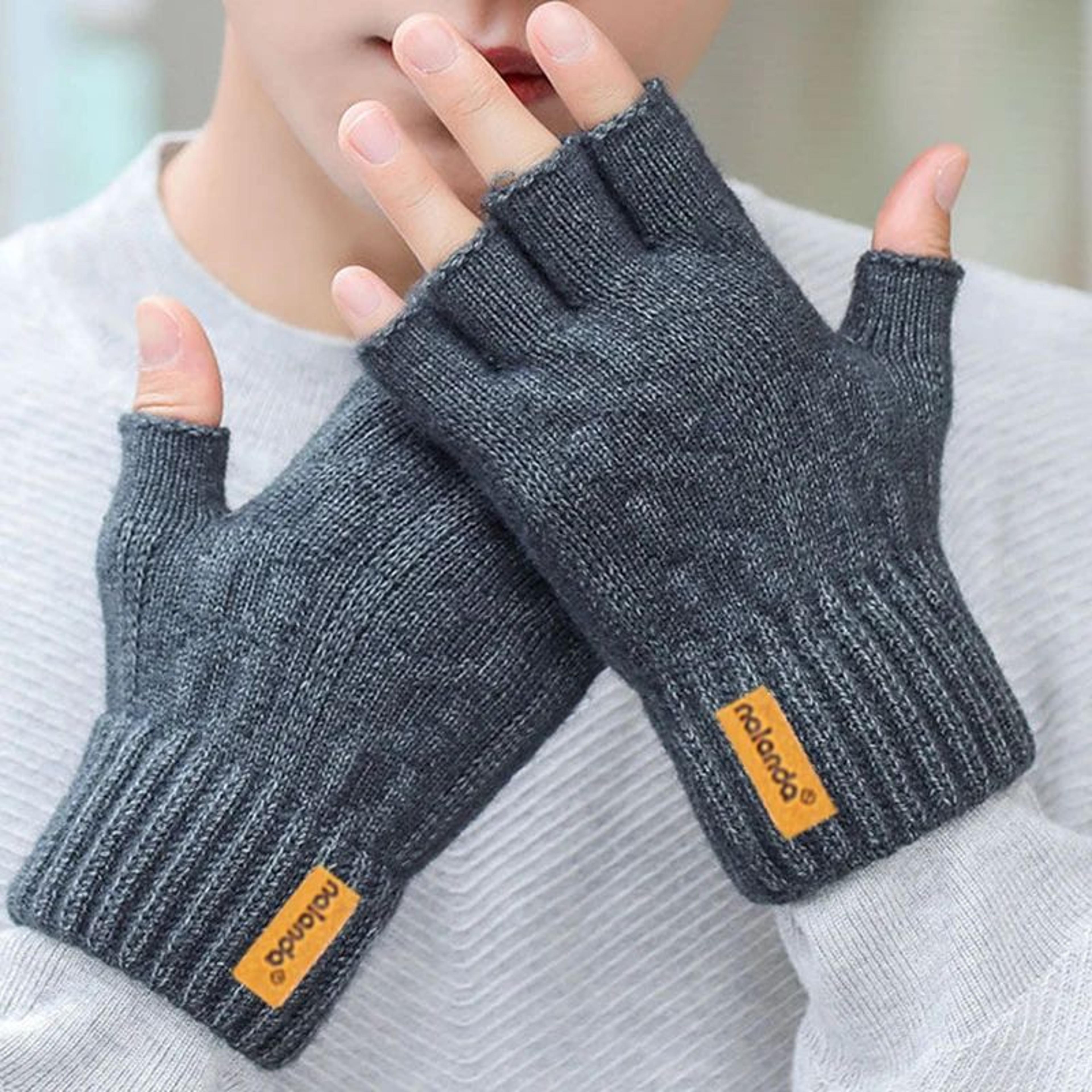 Winter Touchscreen Fingerless Gloves  PlushLined Knitted Warm Gloves For Men  Women 3