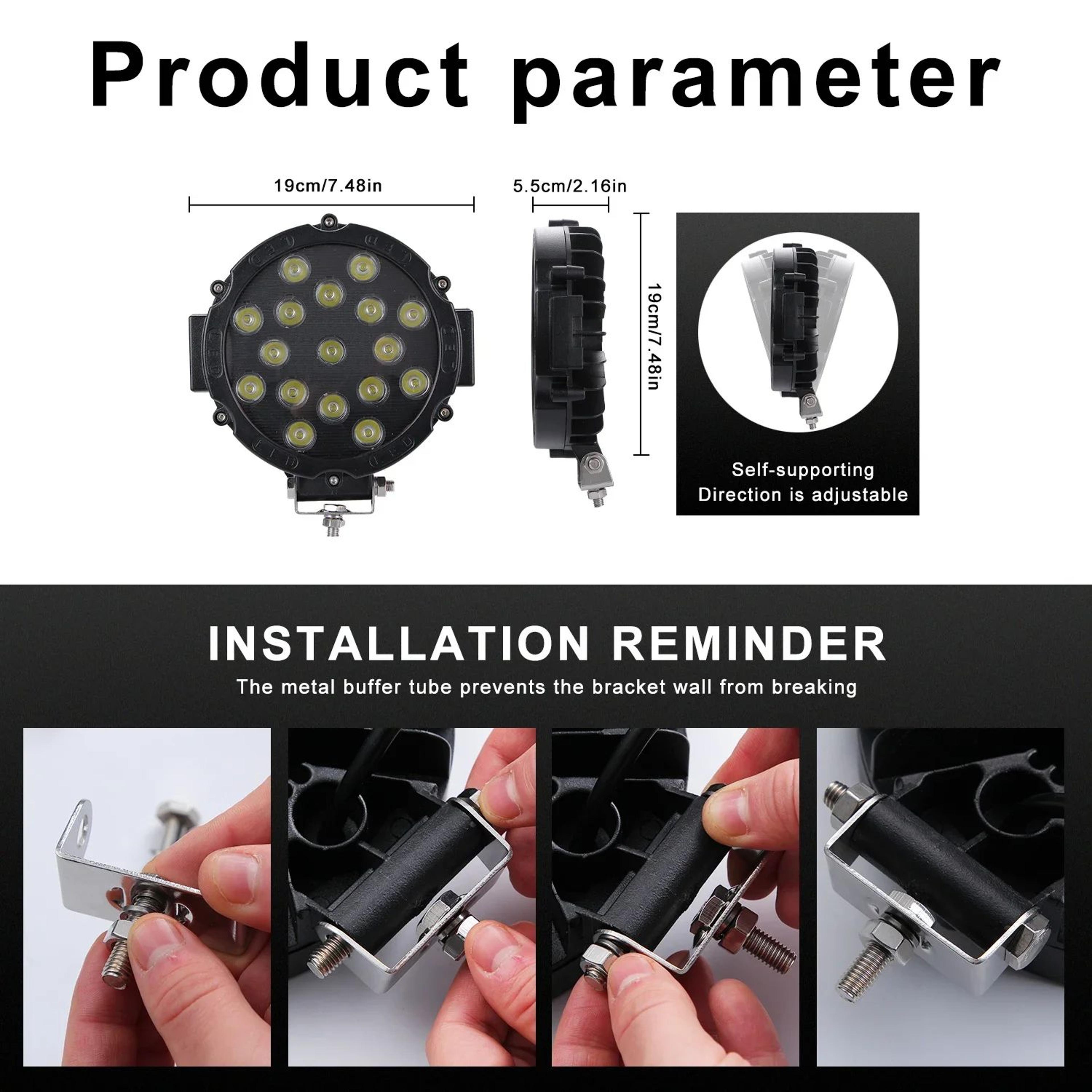 HYNBYZJ 100W Off Road LED Work Light Spot Beam  IP68 Waterproof Auxiliary Lamp For Trucks  Jeeps 5