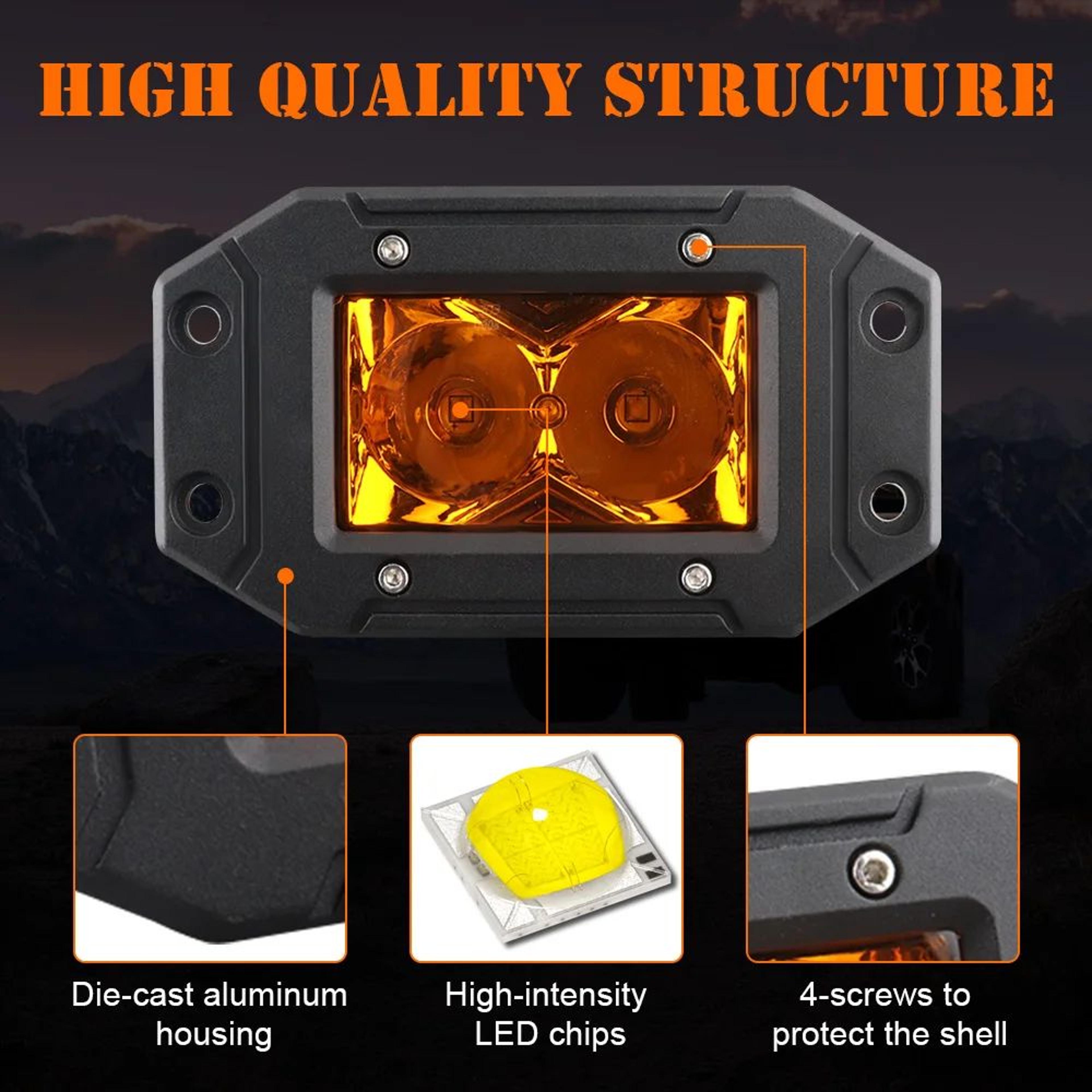HighIntensity LED Flush Mount Work Light Pods  Yellow Spot Beam For OffRoad Trucks  ATVs 1