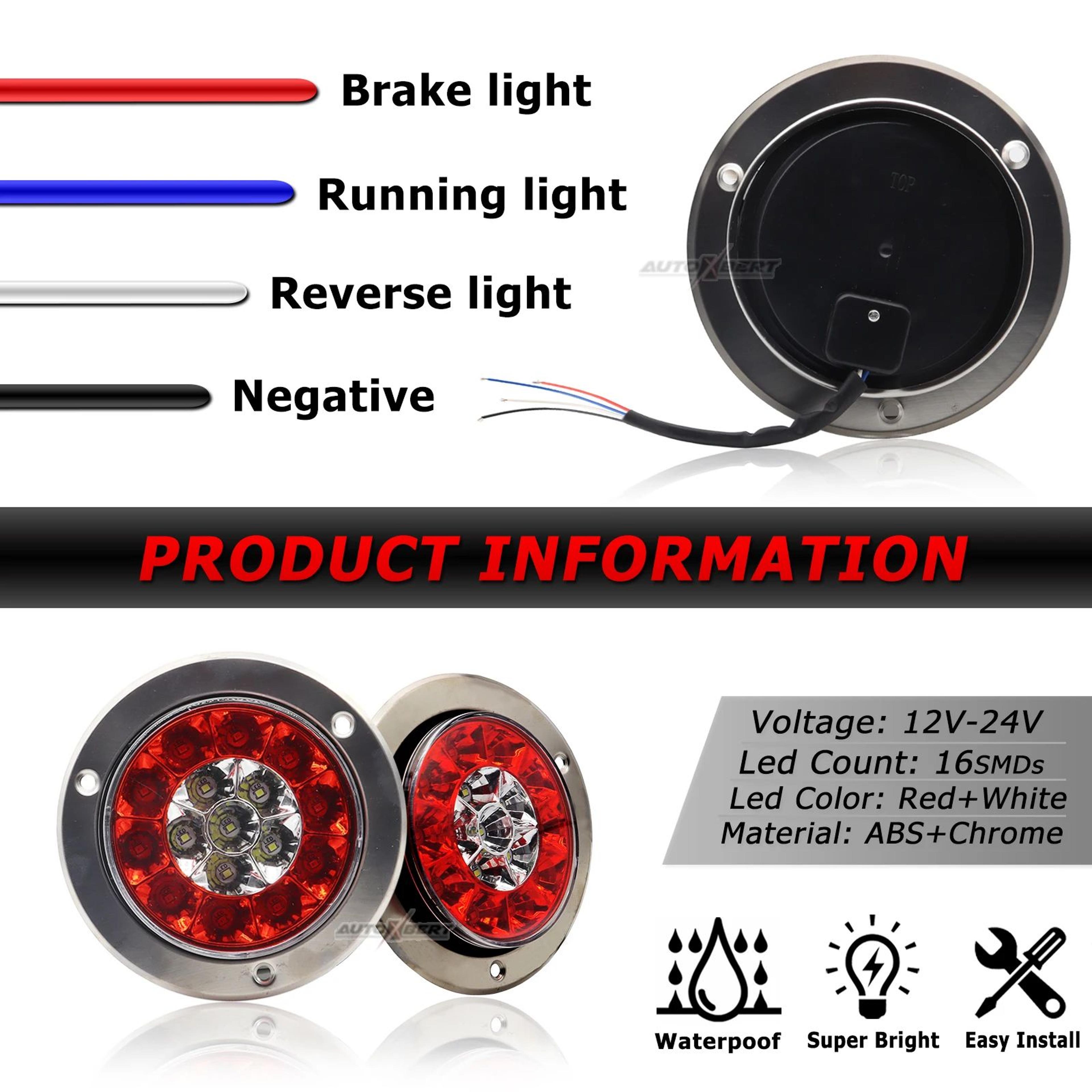 Universal 12V 24V LED Trailer Tail Lights  Waterproof Round Brake Lamps For Trucks RVs  UTVs 2Pack 1