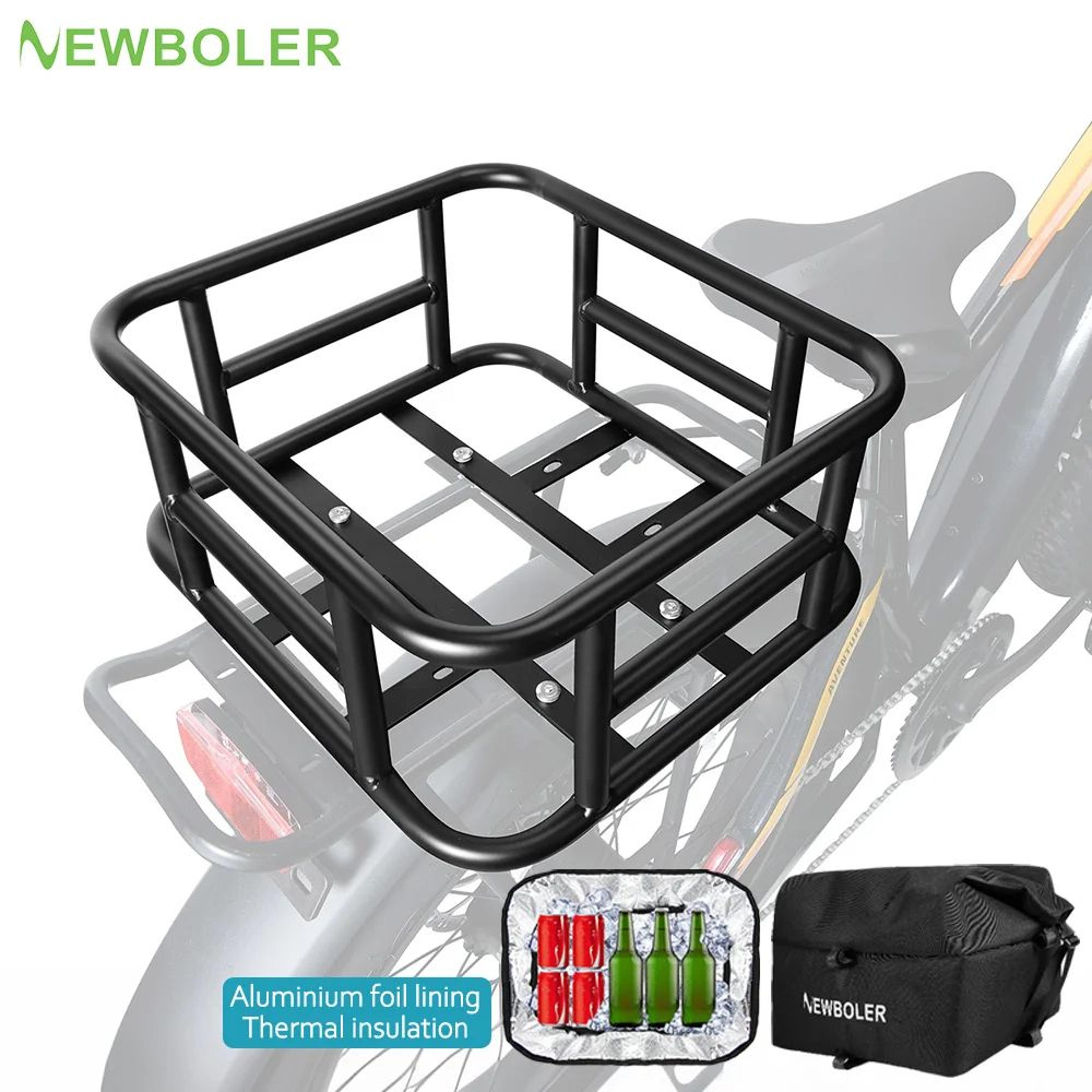 all-terrain rear bike basket bag – large capacity rear bike basket for e-bikes & cargo racks