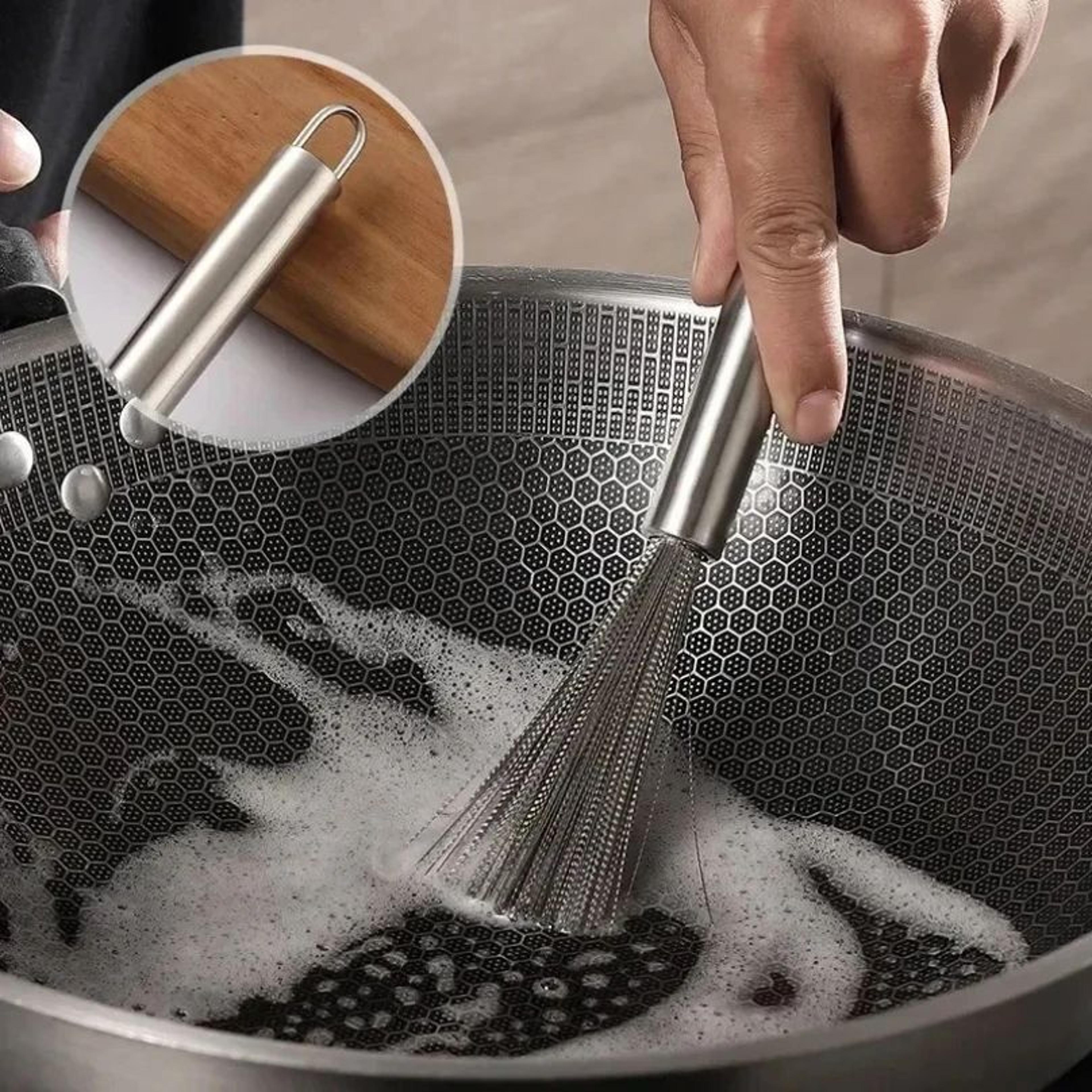 Stainless Steel Long Handle Kitchen Scrub Brush For Pots  Utensils 2