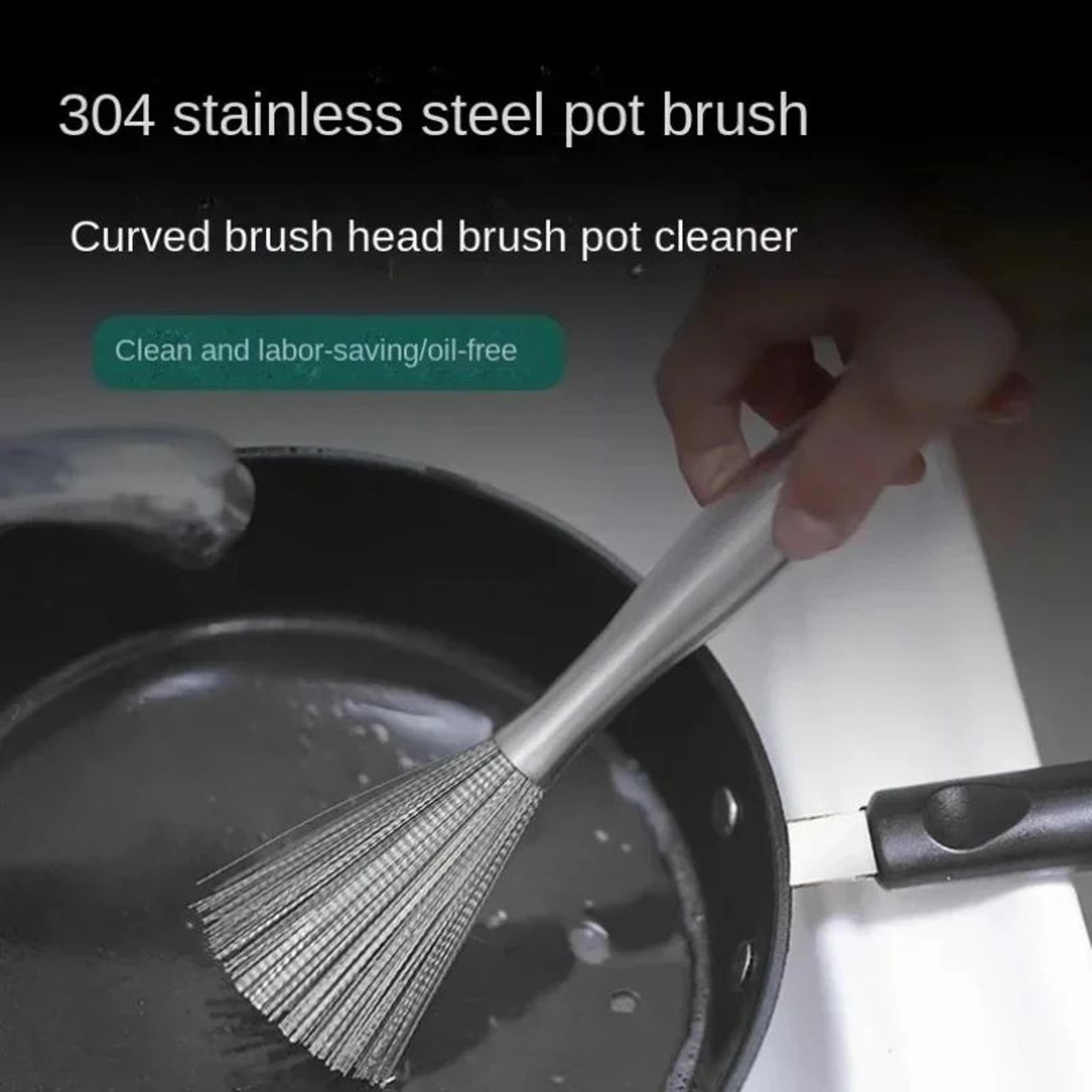 Stainless Steel Long Handle Kitchen Scrub Brush For Pots  Utensils 3
