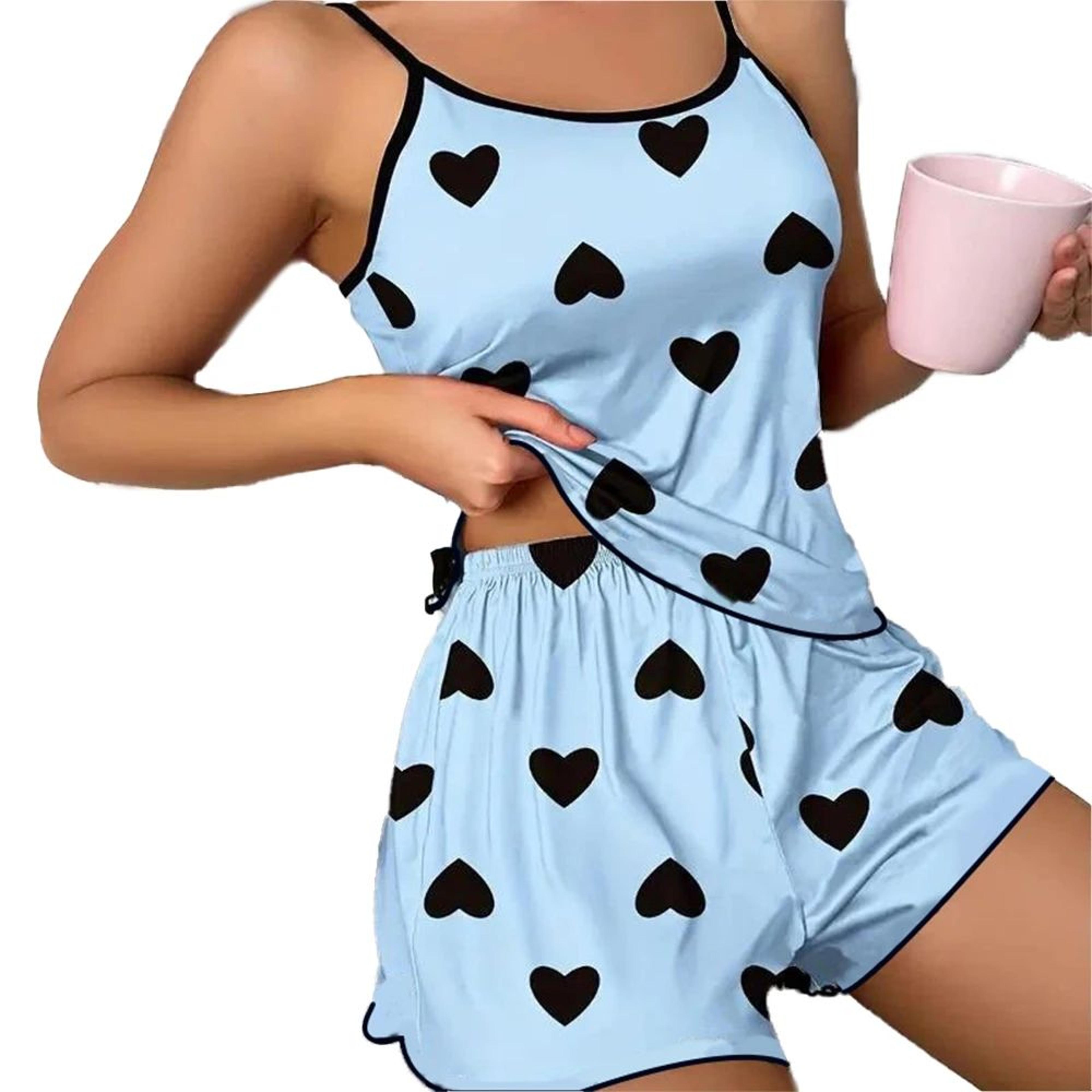 SweetDream Ice Silk Womens Pajama Set  Cute Heart Print Pajama Set With Cooling Summer Loungewear S 5