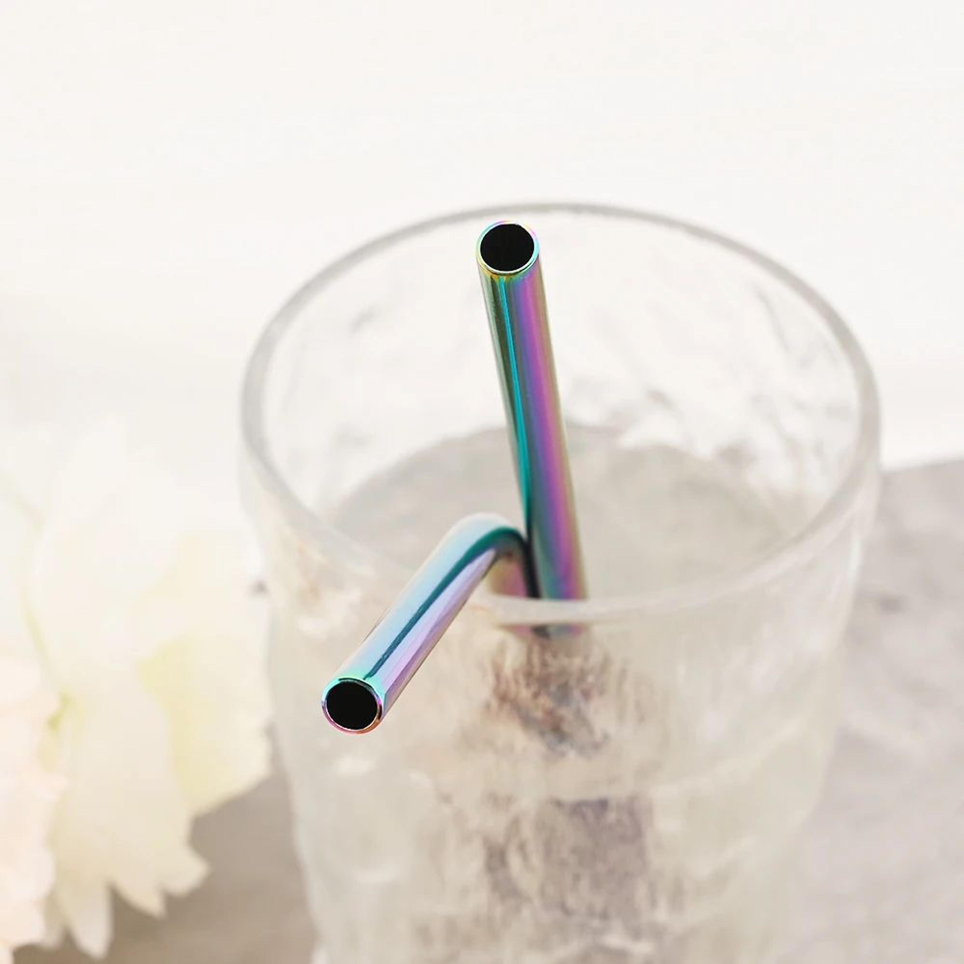 Rainbow Reusable Metal Straws Set With Cleaning Brush  Premium Stainless Steel Drinking Straws For  1