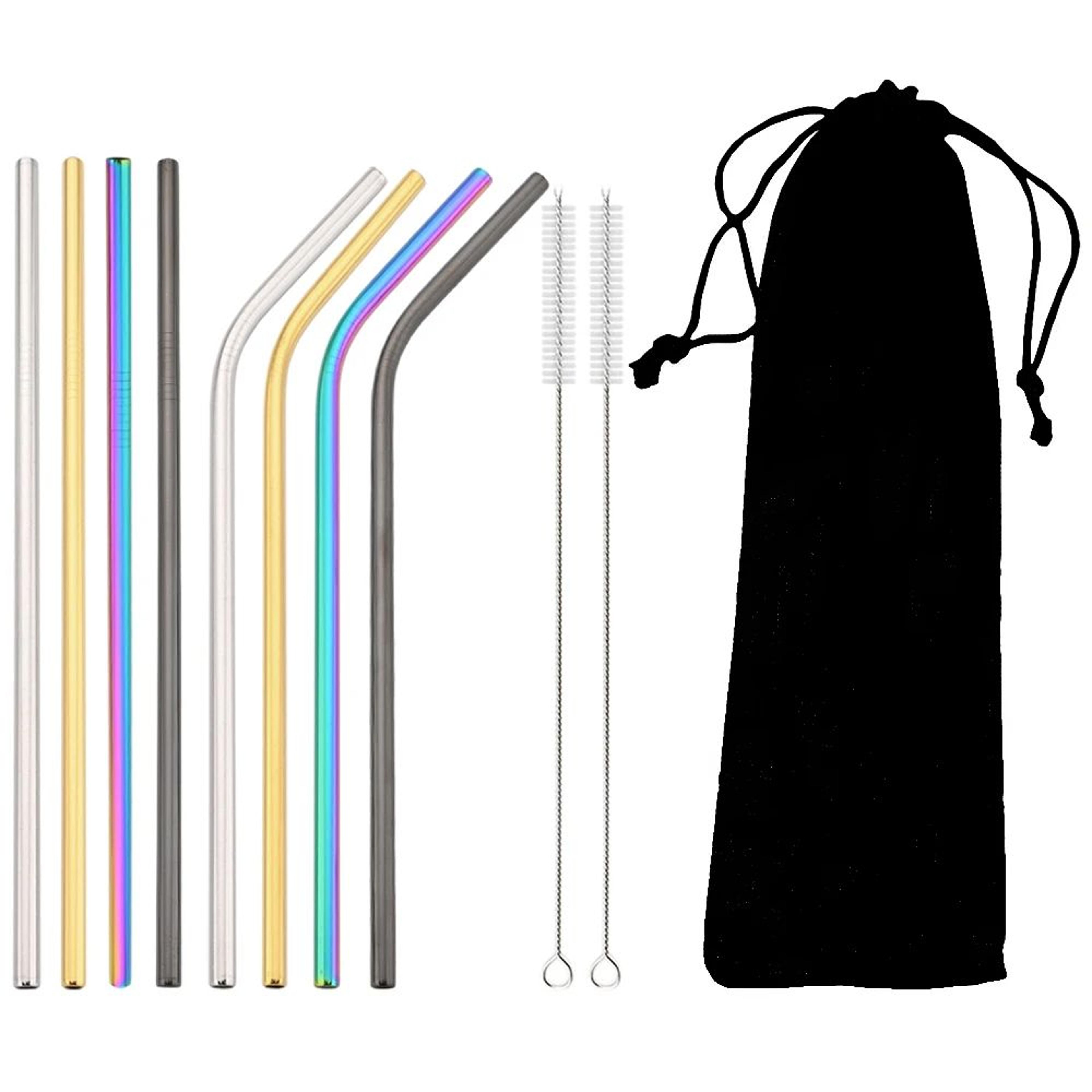 Rainbow Reusable Metal Straws Set With Cleaning Brush  Premium Stainless Steel Drinking Straws For  16