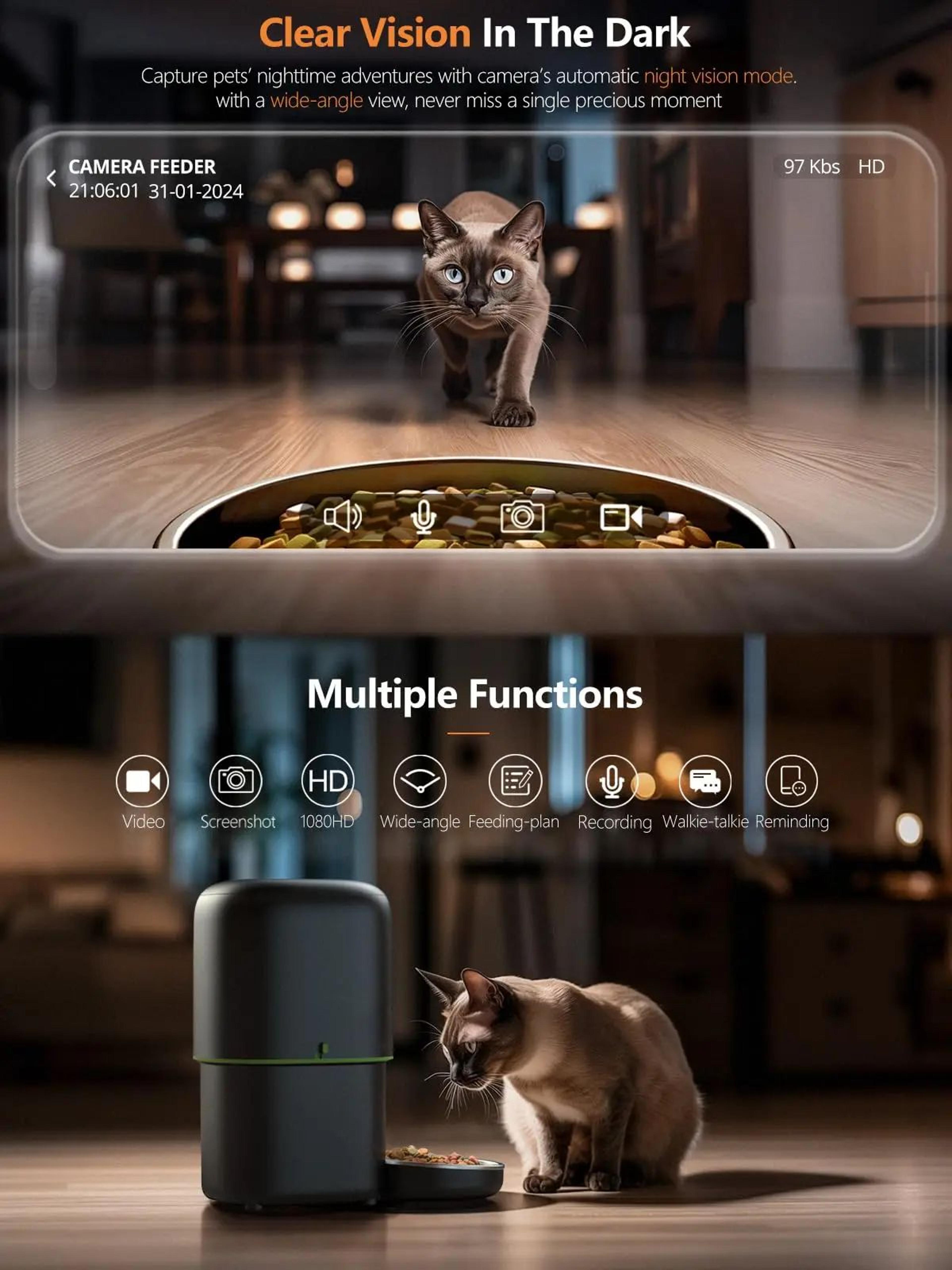 Smart WiFi Automatic Cat Feeder With Camera  App Controlled Pet Food Dispenser 2