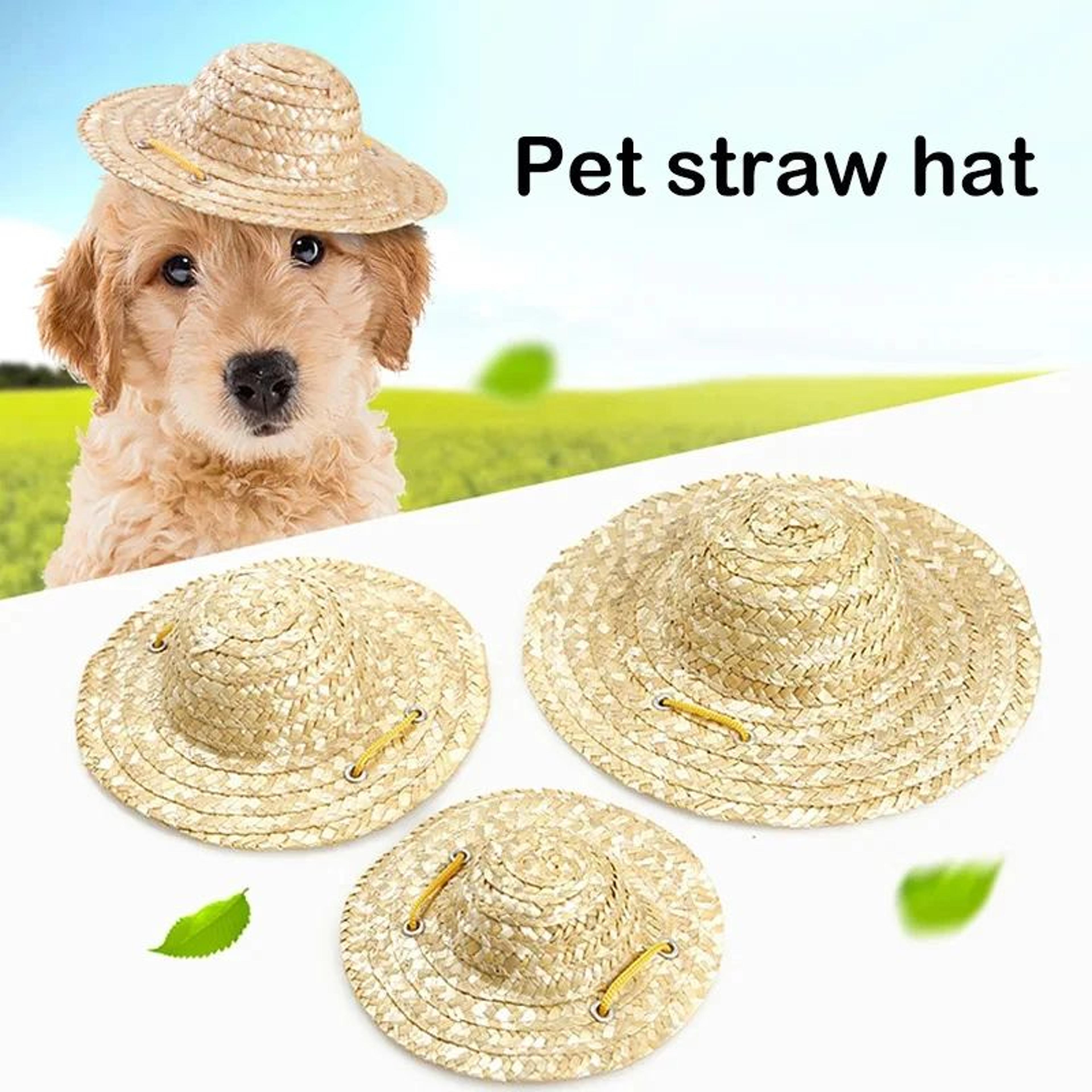 SunReady Dog Straw Hat For Small Dogs  Cats Adjustable Pet Sun Hat 2
