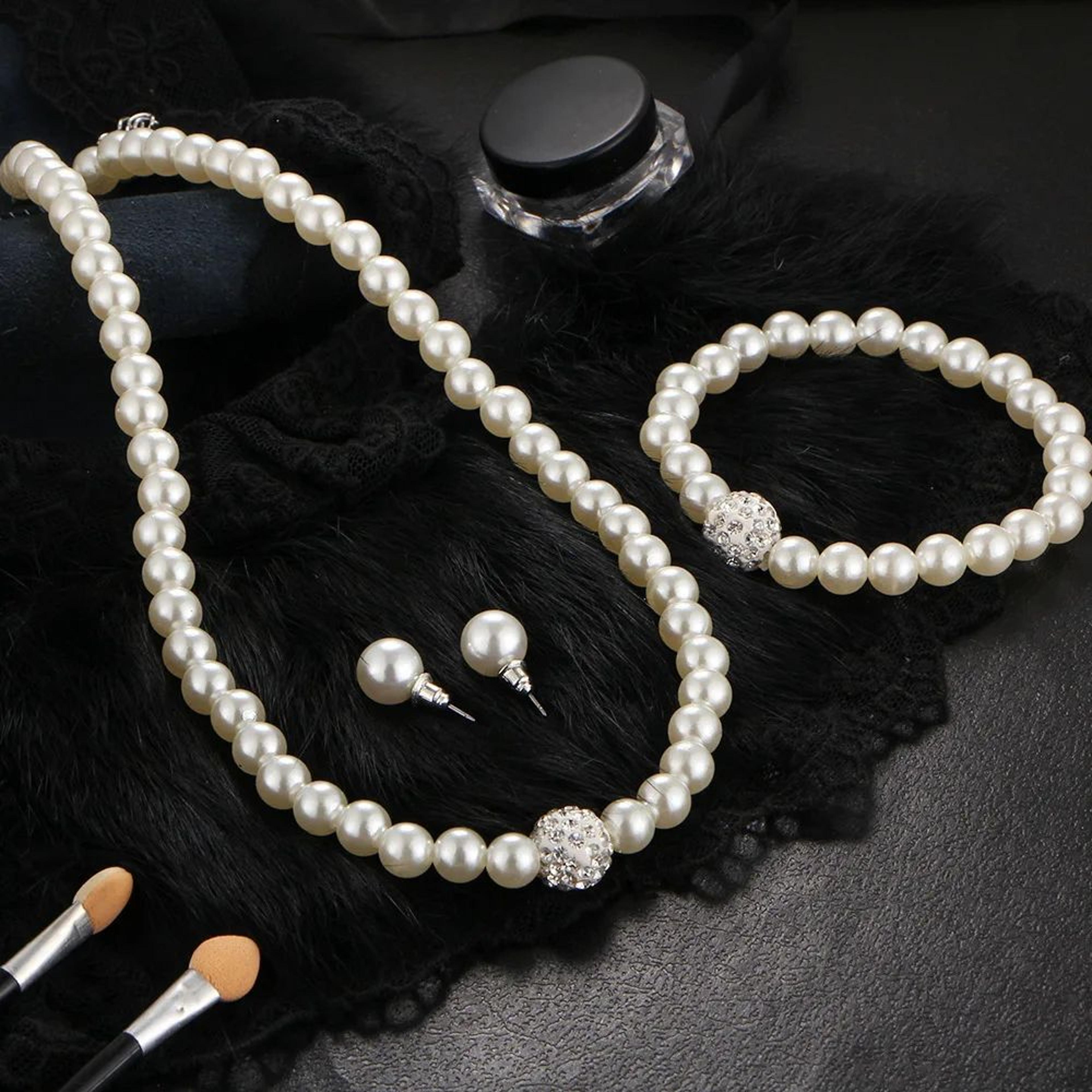 Elegant Bridal Pearl Jewelry Set  Crystal Fireball Imitation Pearl Necklace Set With Bracelet  Stud 2