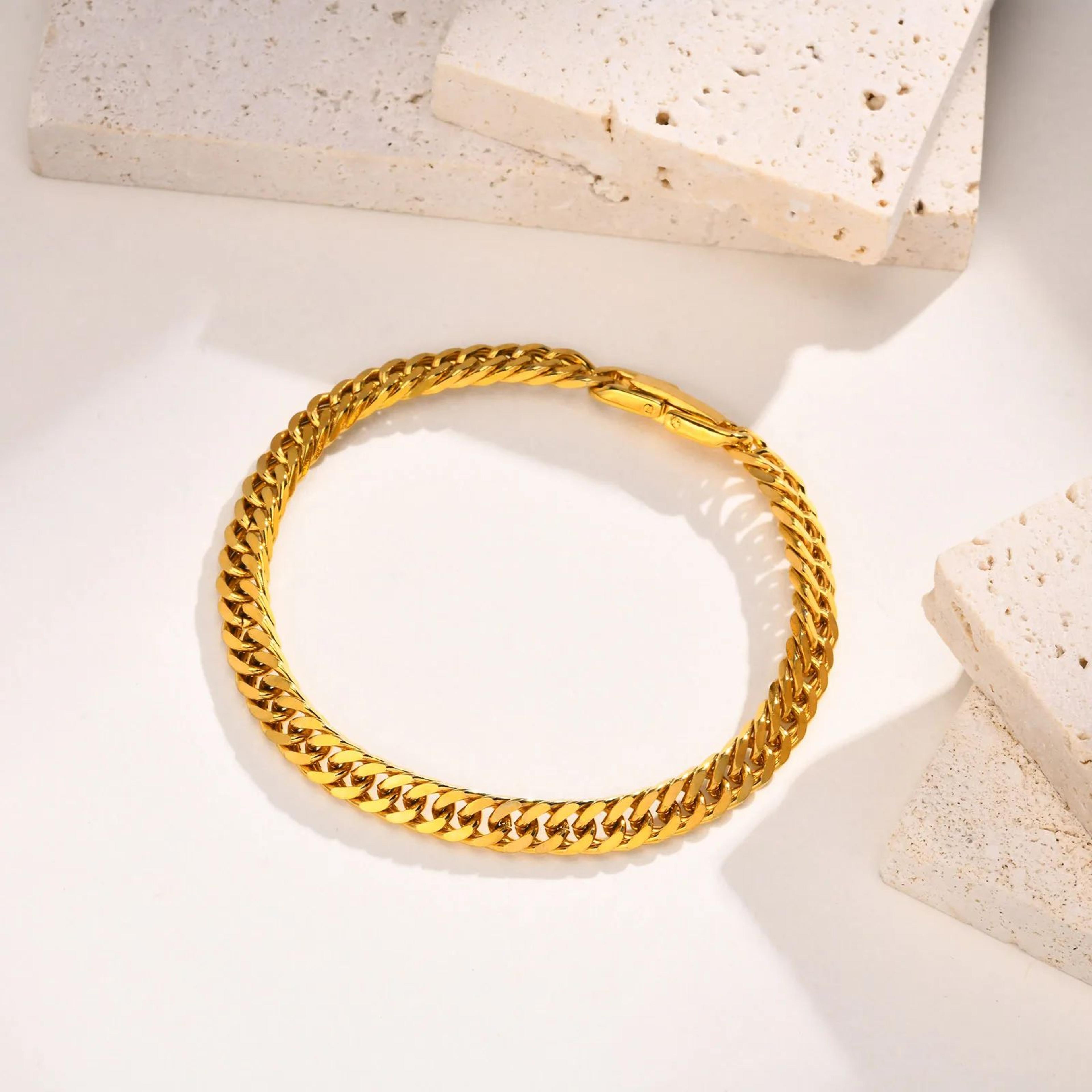 Gold Cuban Link Bracelet For Women  Stainless Steel Chunky Chain Wristband 2