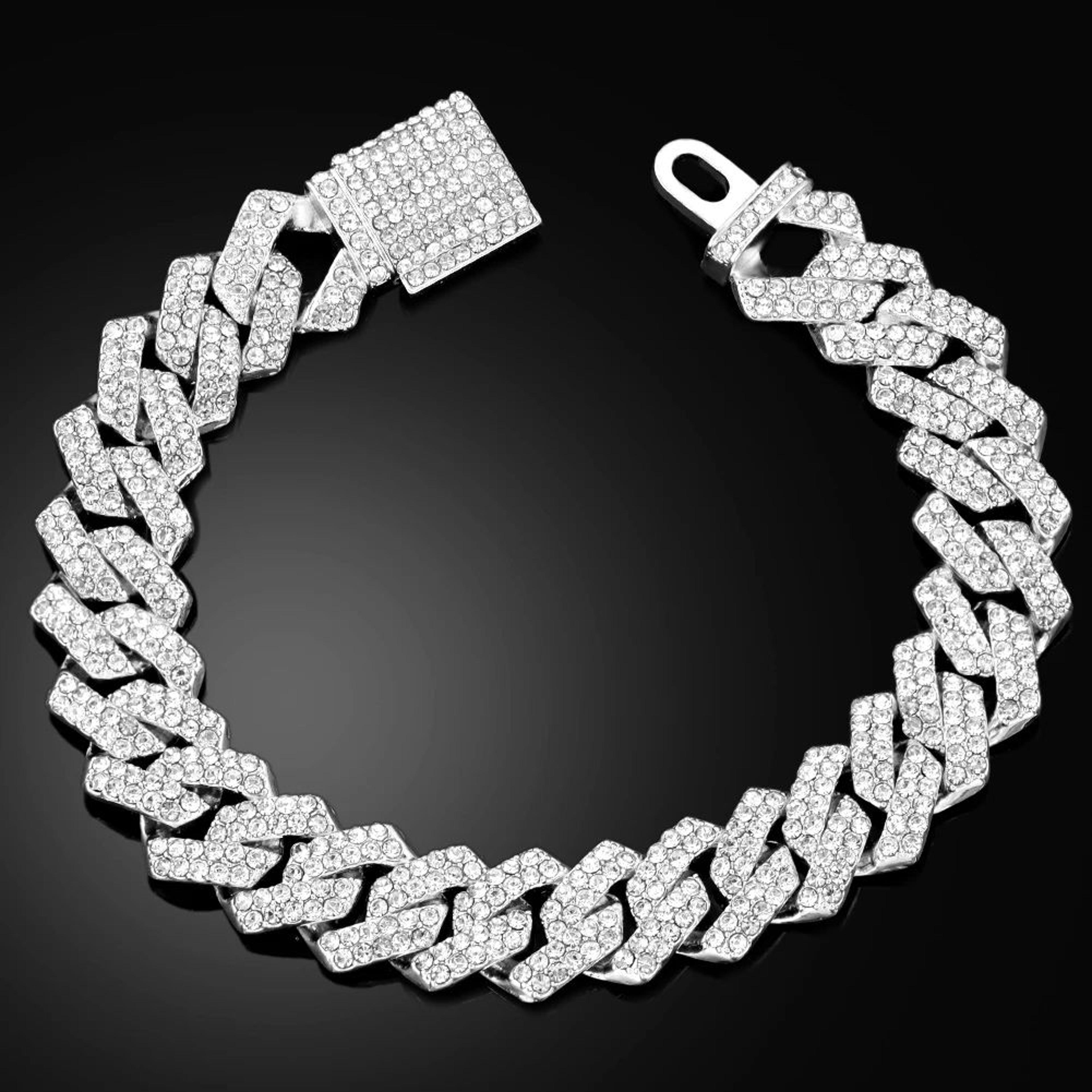 Iced Rhombus Diamond Cuban Link Bracelet For Men  Luxury Hip Hop Chain Wrist Jewelry 1