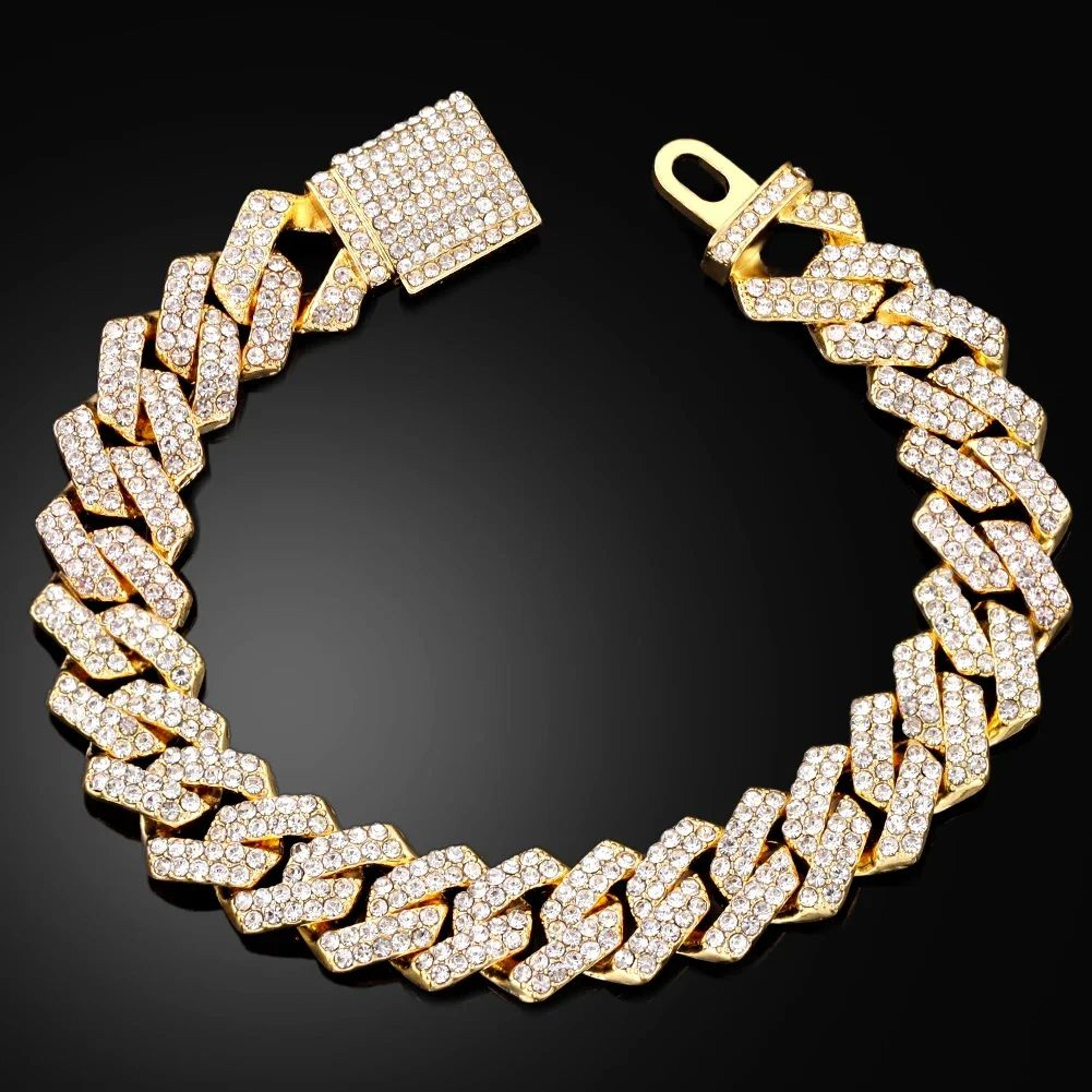 Iced Rhombus Diamond Cuban Link Bracelet For Men  Luxury Hip Hop Chain Wrist Jewelry 3