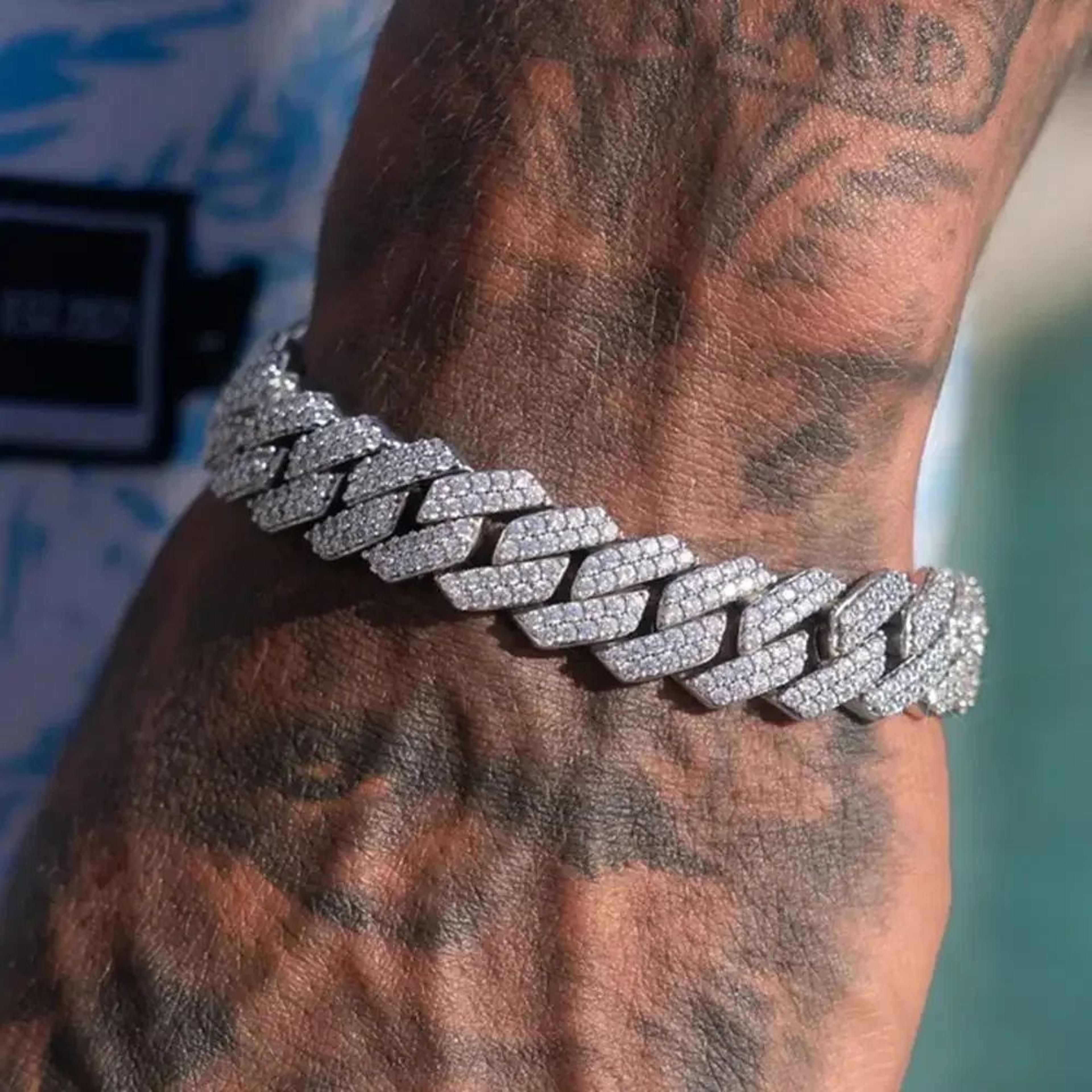 Iced Rhombus Diamond Cuban Link Bracelet For Men  Luxury Hip Hop Chain Wrist Jewelry 6