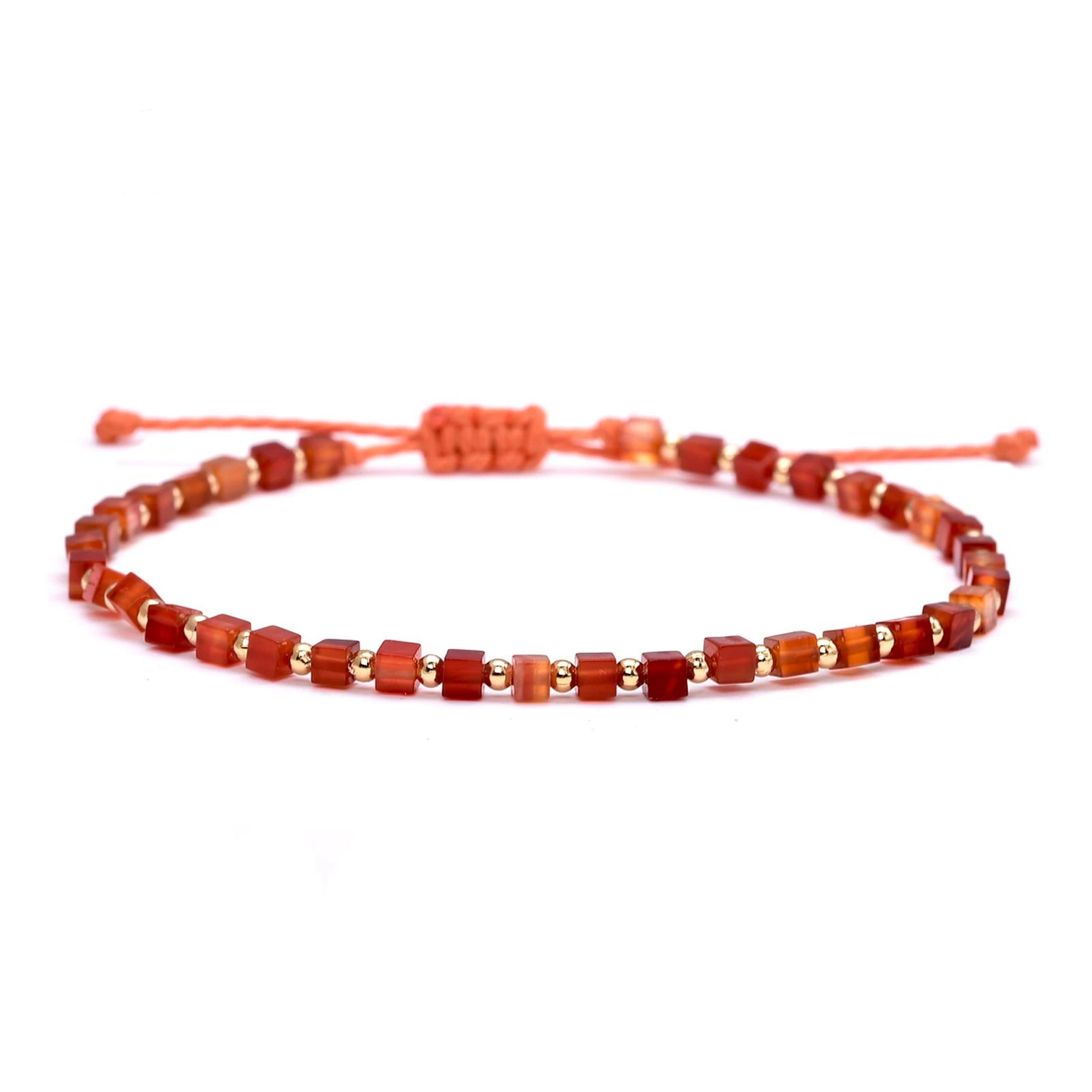 Dainty Red Carnelian Bracelet With 14K Gold Plated Beads  Minimalist Agate Bead Bracelet For Women 2