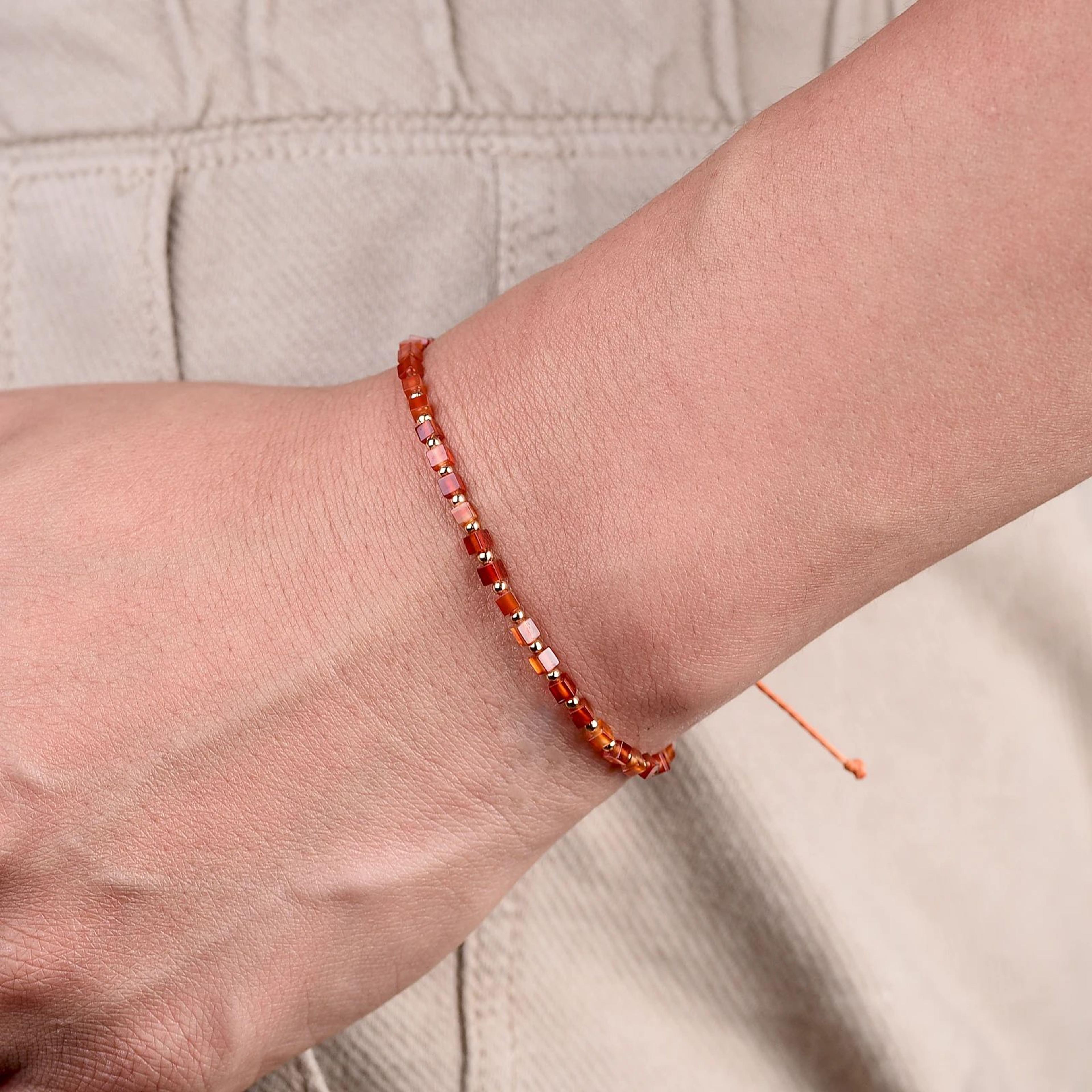 Dainty Red Carnelian Bracelet With 14K Gold Plated Beads  Minimalist Agate Bead Bracelet For Women 5