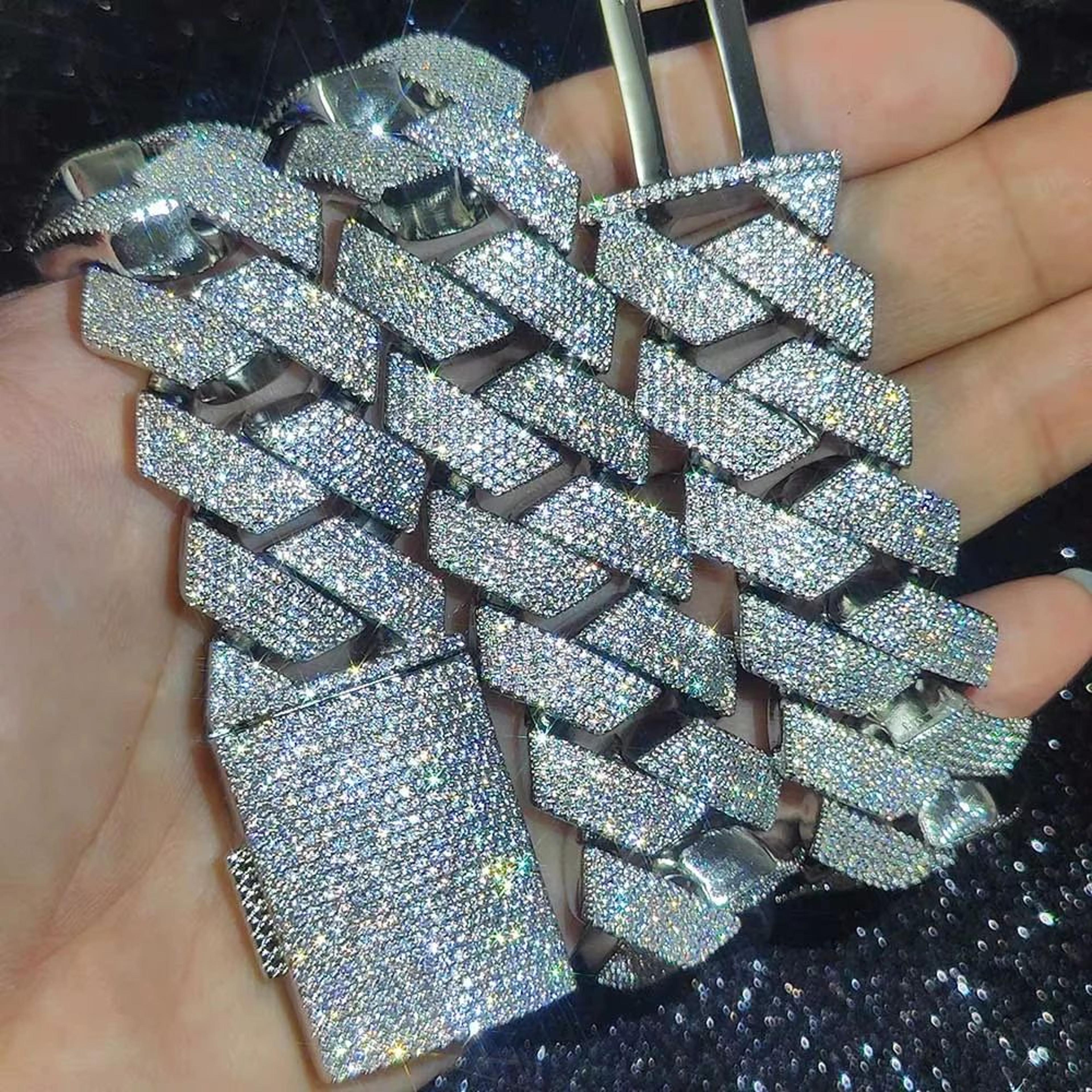 15mm Iced Out Cuban Link Chain  Heavy Prong Setting Hip Hop Statement Necklace Gold Or Silver 1