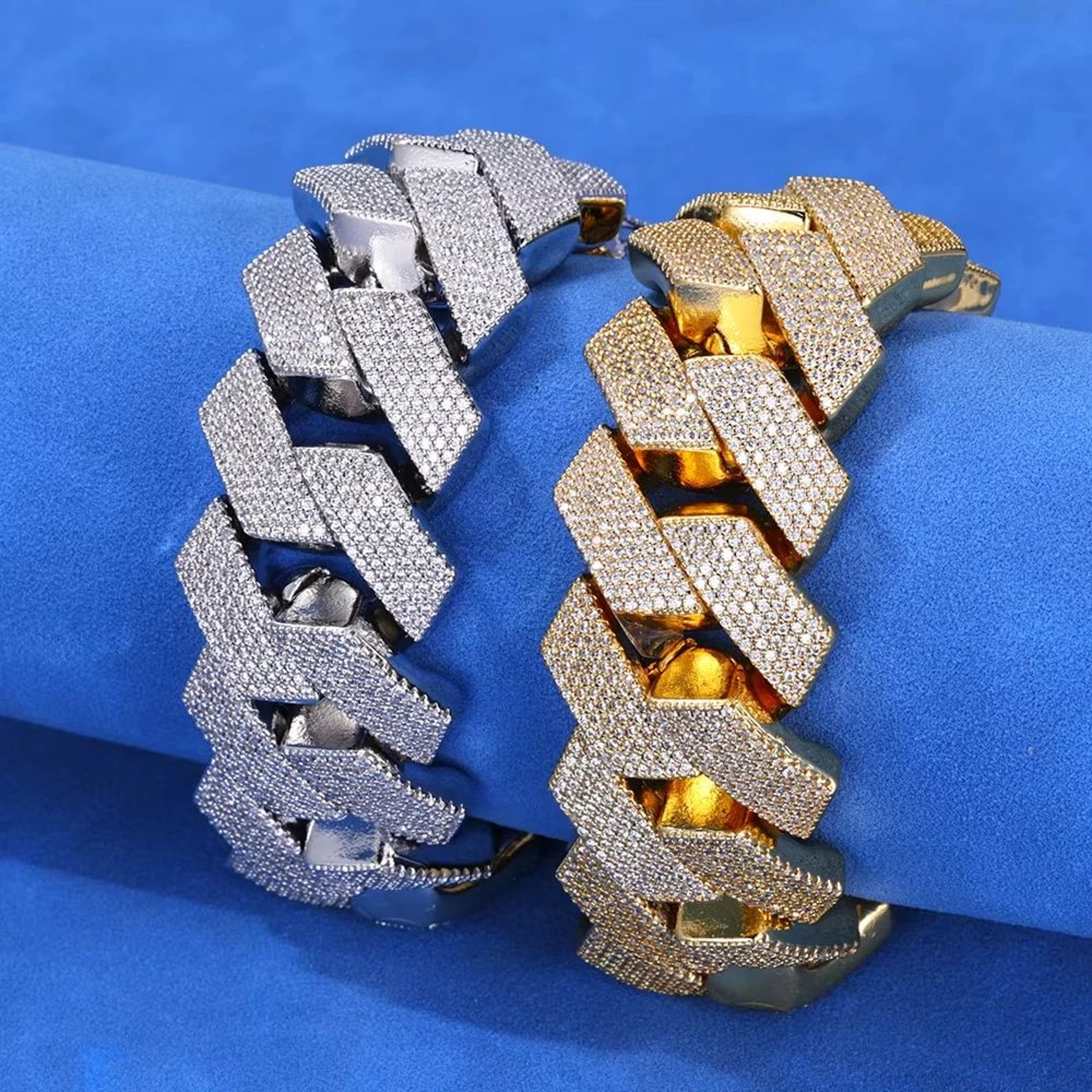 15mm Iced Out Cuban Link Chain  Heavy Prong Setting Hip Hop Statement Necklace Gold Or Silver 5