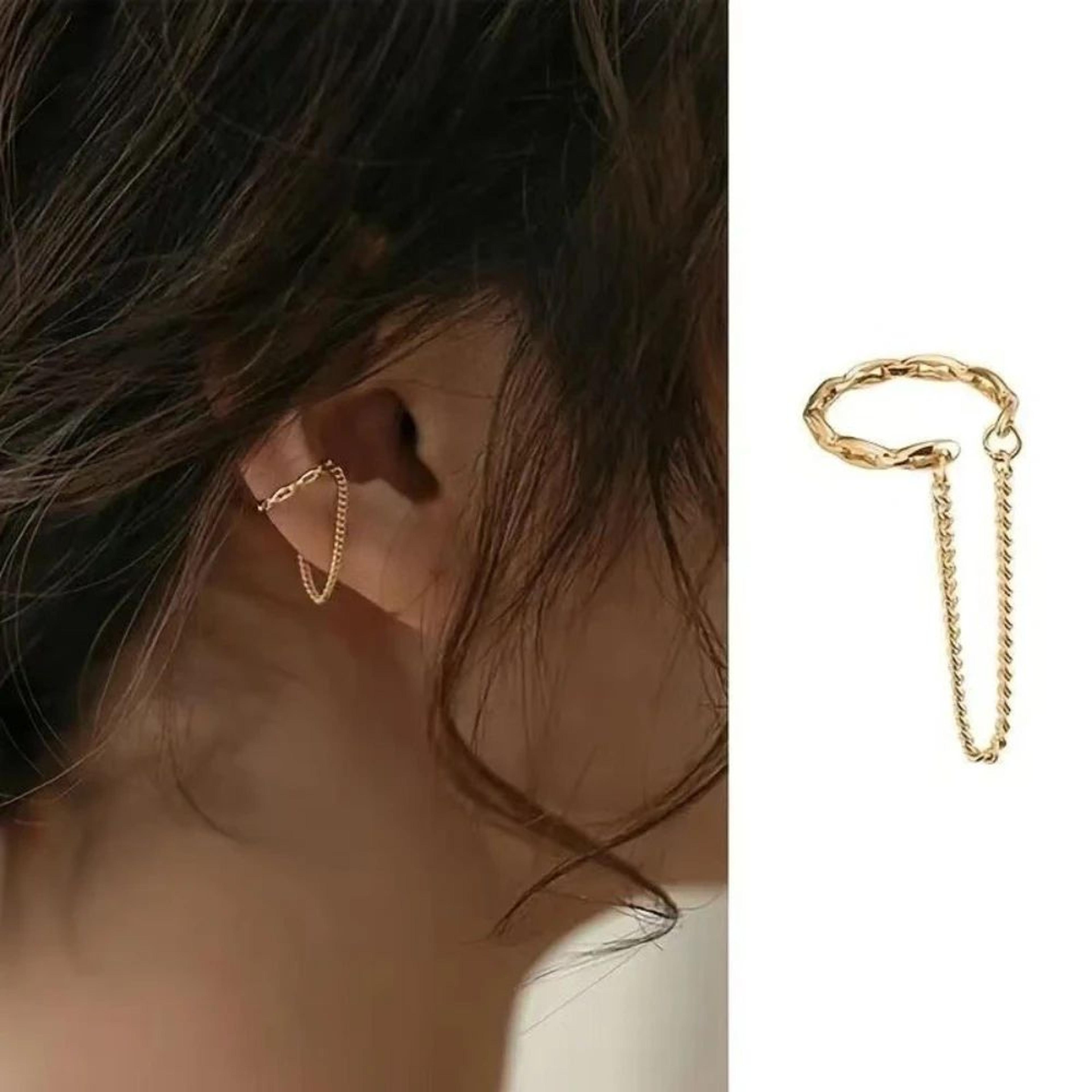 minimalist chain ear cuff for women, ear cuff non piercing fake piercing clip