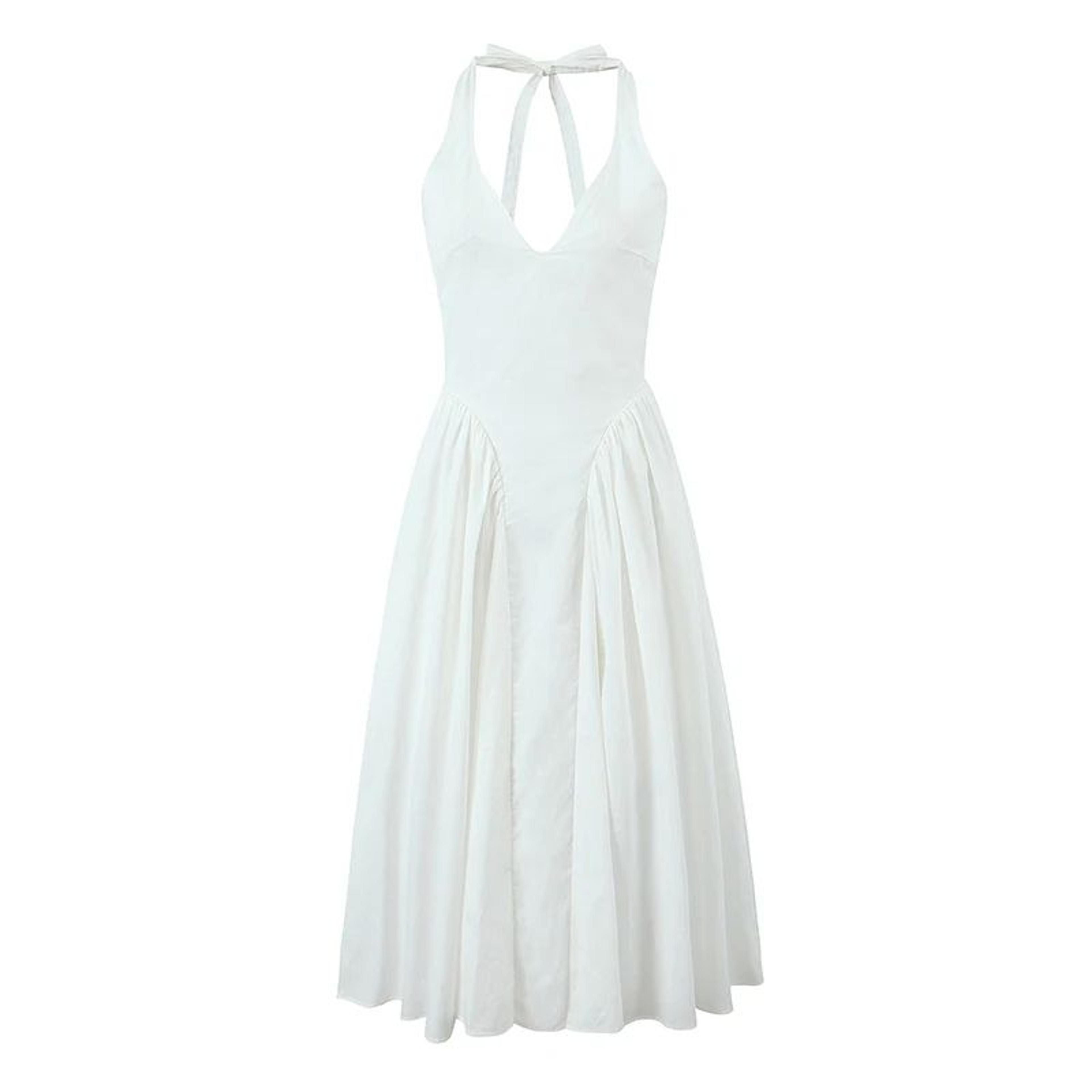 Elegant Backless Halter ALine Midi Dress  Summer Backless Halter Dress For Women 2