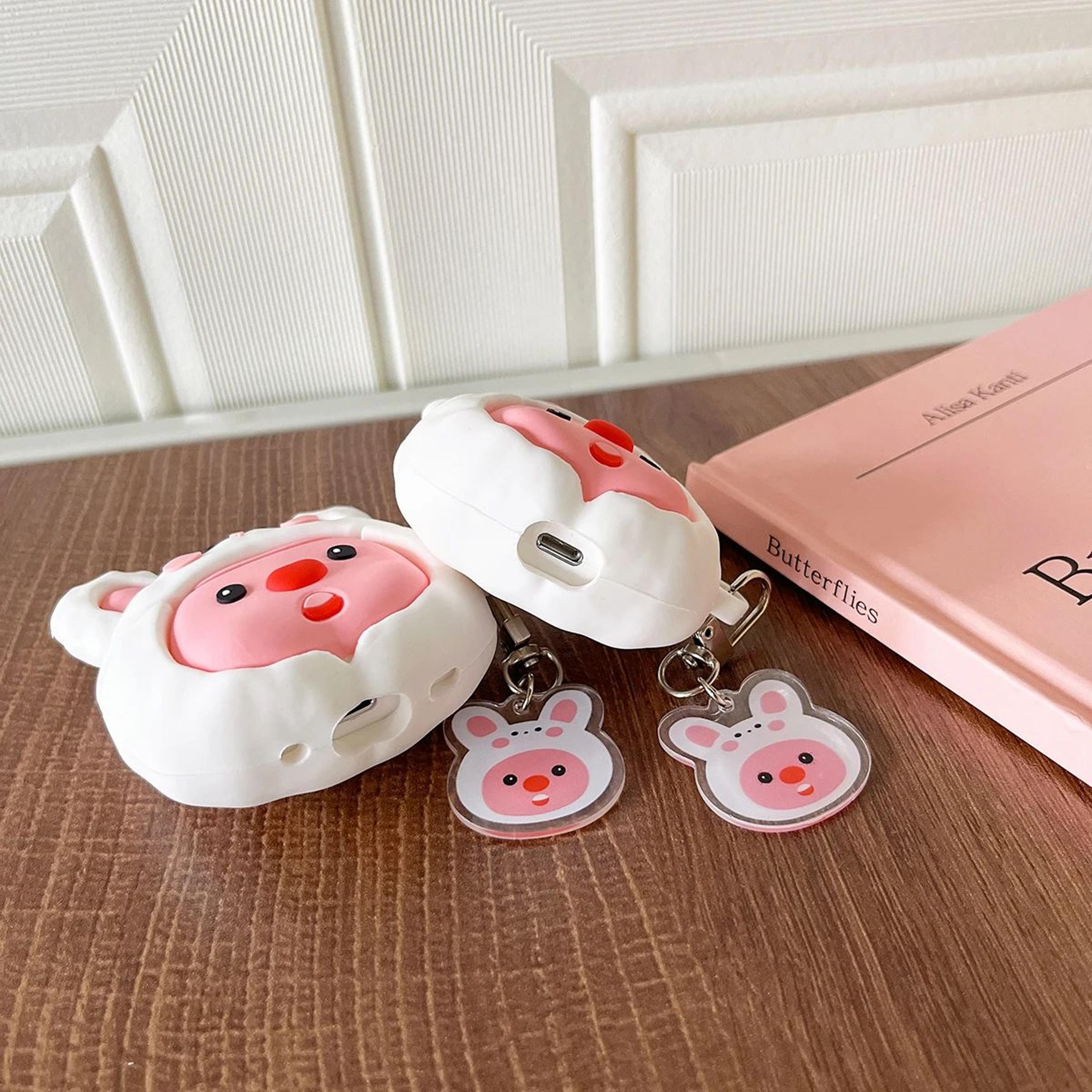 Cute Rabbit Hat AirPods Silicone Case With Keychain  3D Cartoon Protective Cover For AirPods 3