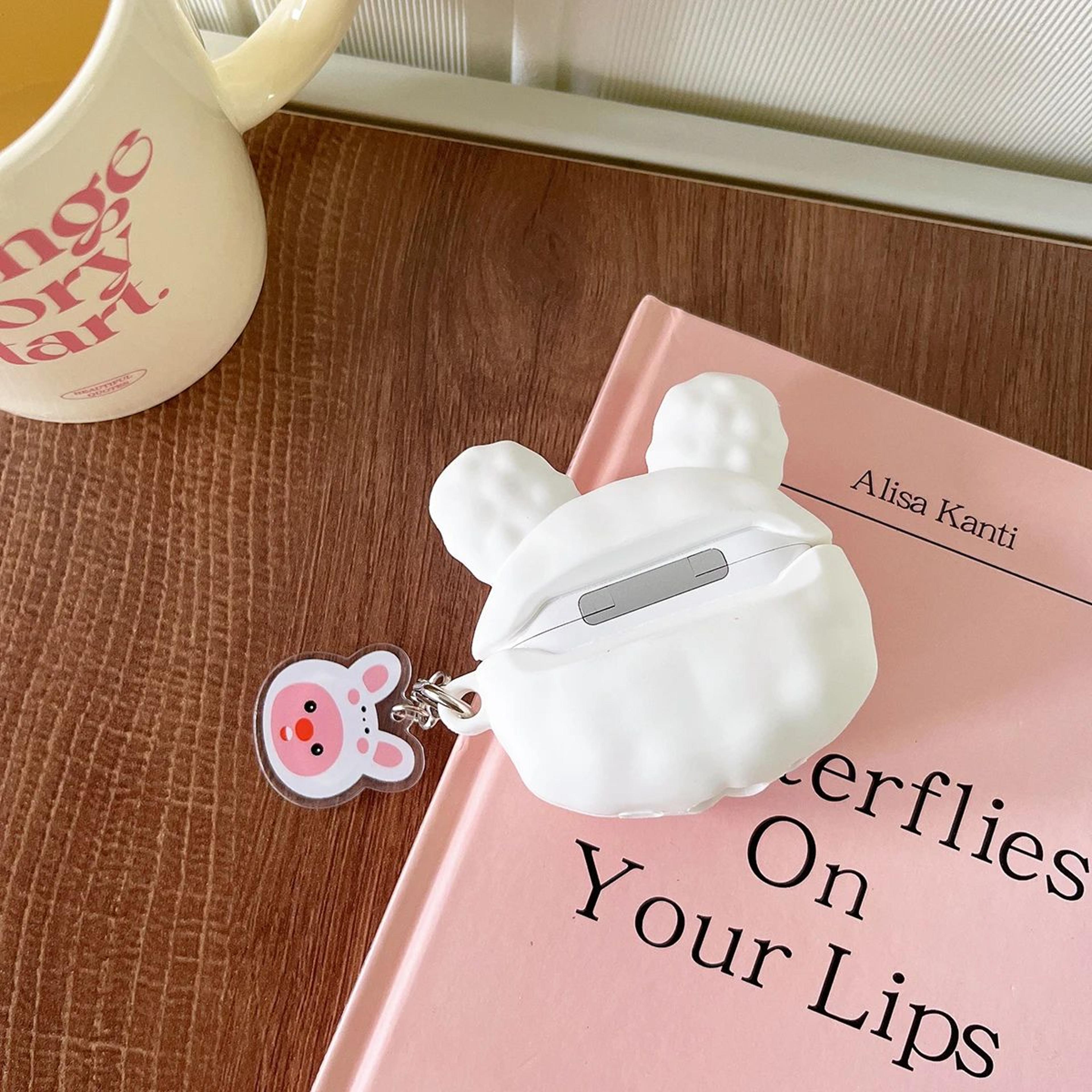 Cute Rabbit Hat AirPods Silicone Case With Keychain  3D Cartoon Protective Cover For AirPods 4