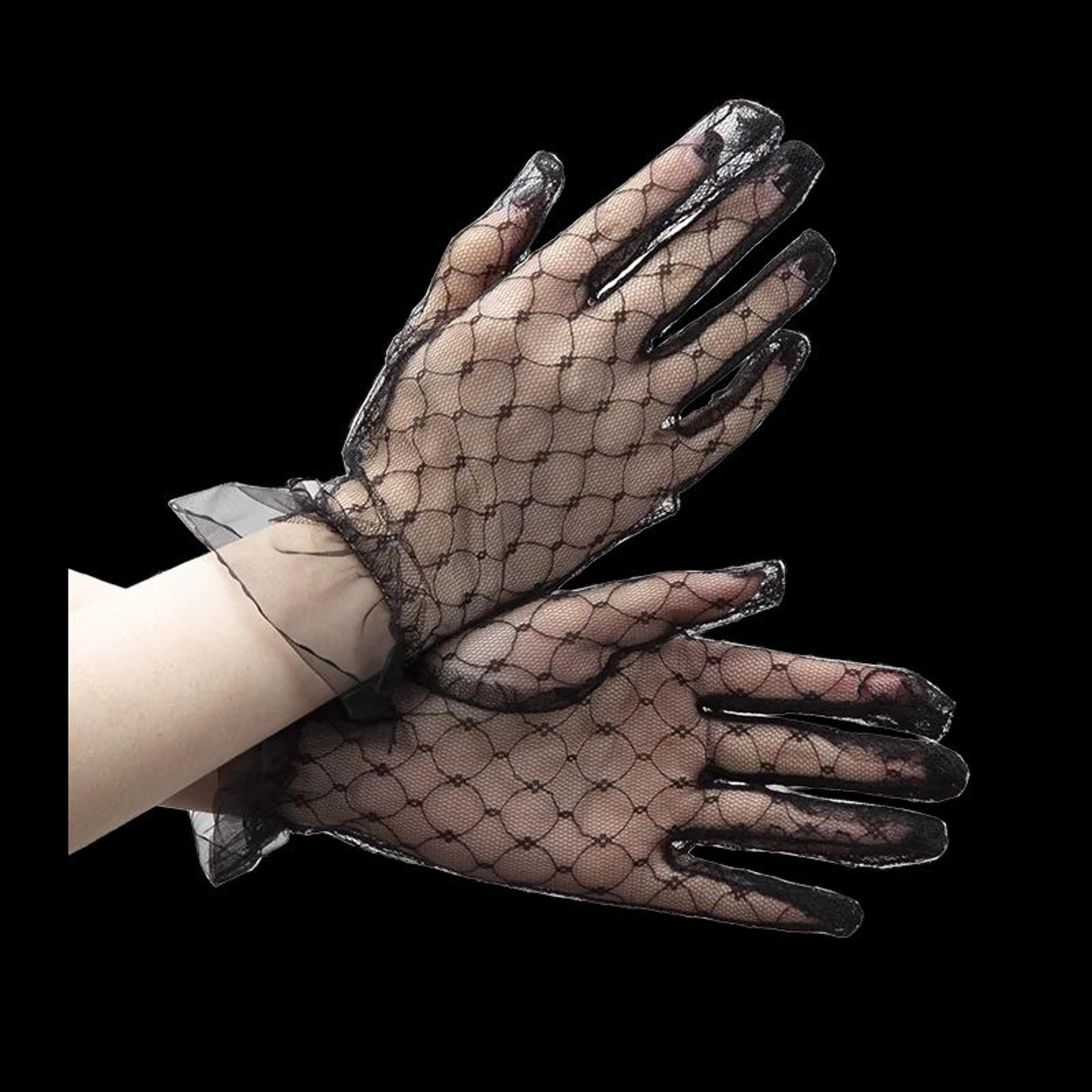 Elegant Sheer Lace Bridal Gloves  Vintage Black Mesh Tulle Short Gloves For Weddings  Evening Parti 5