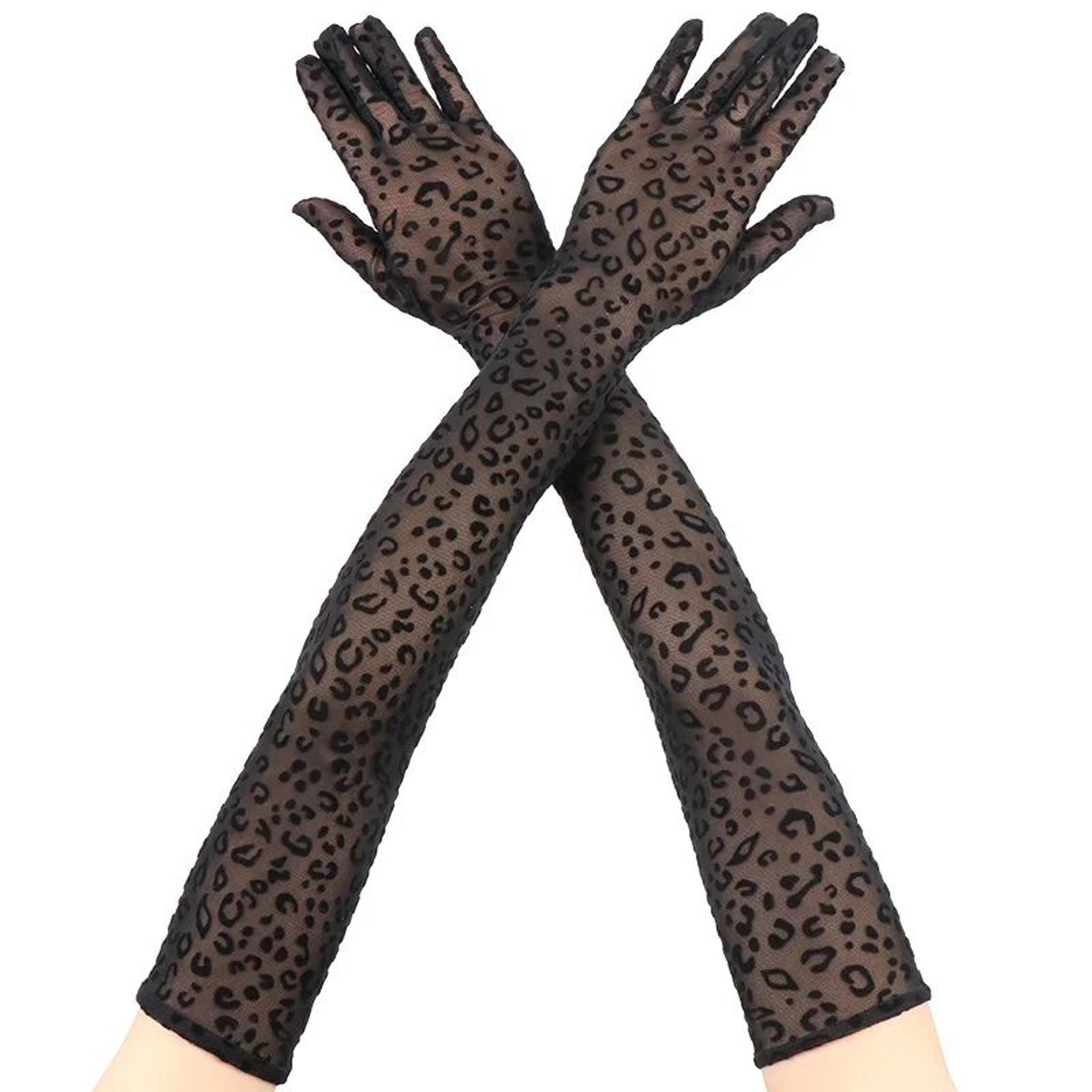 Leopard Print Mesh Opera Gloves  55cm Long Sexy Lace Cosplay  Stage Gloves 0