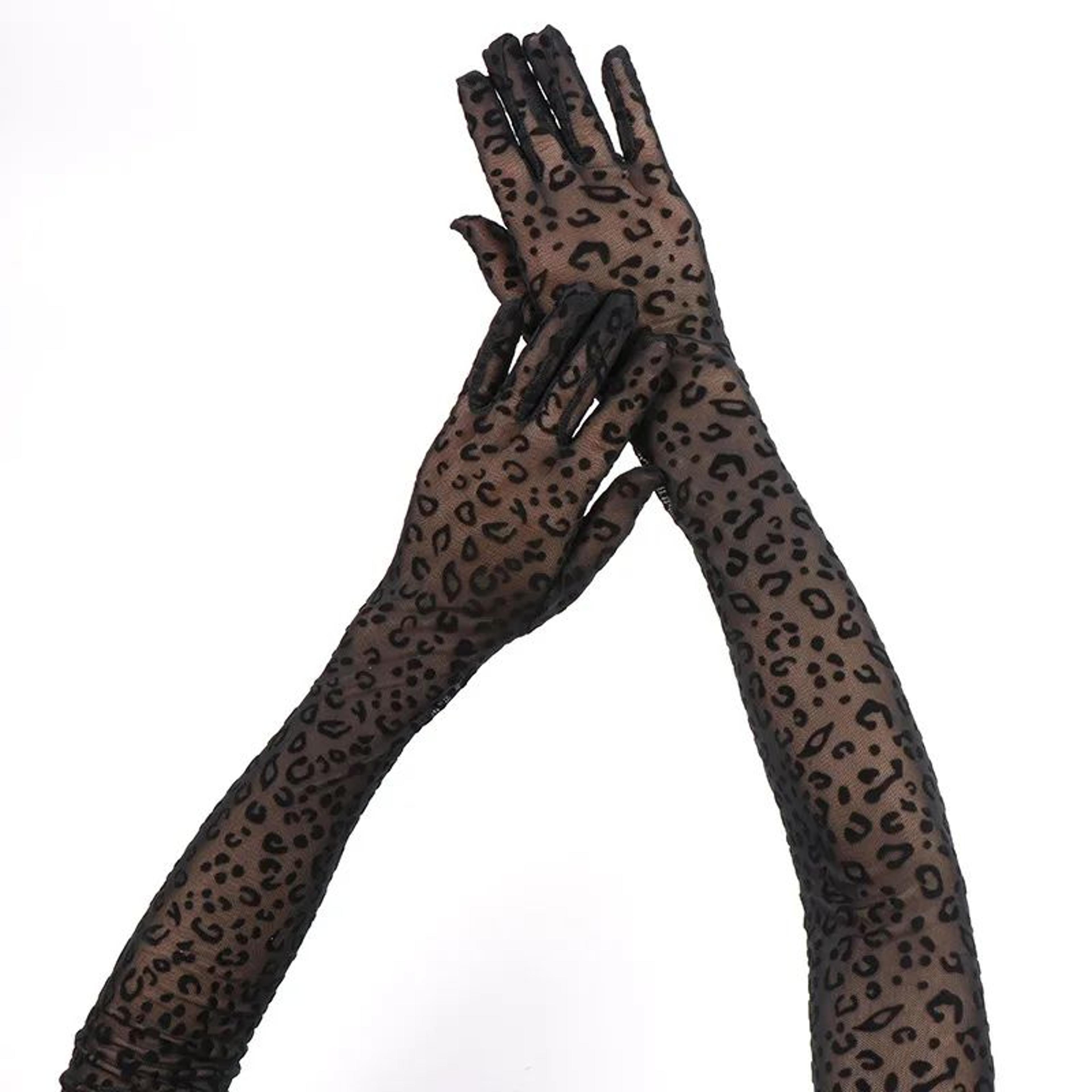 Leopard Print Mesh Opera Gloves  55cm Long Sexy Lace Cosplay  Stage Gloves 2