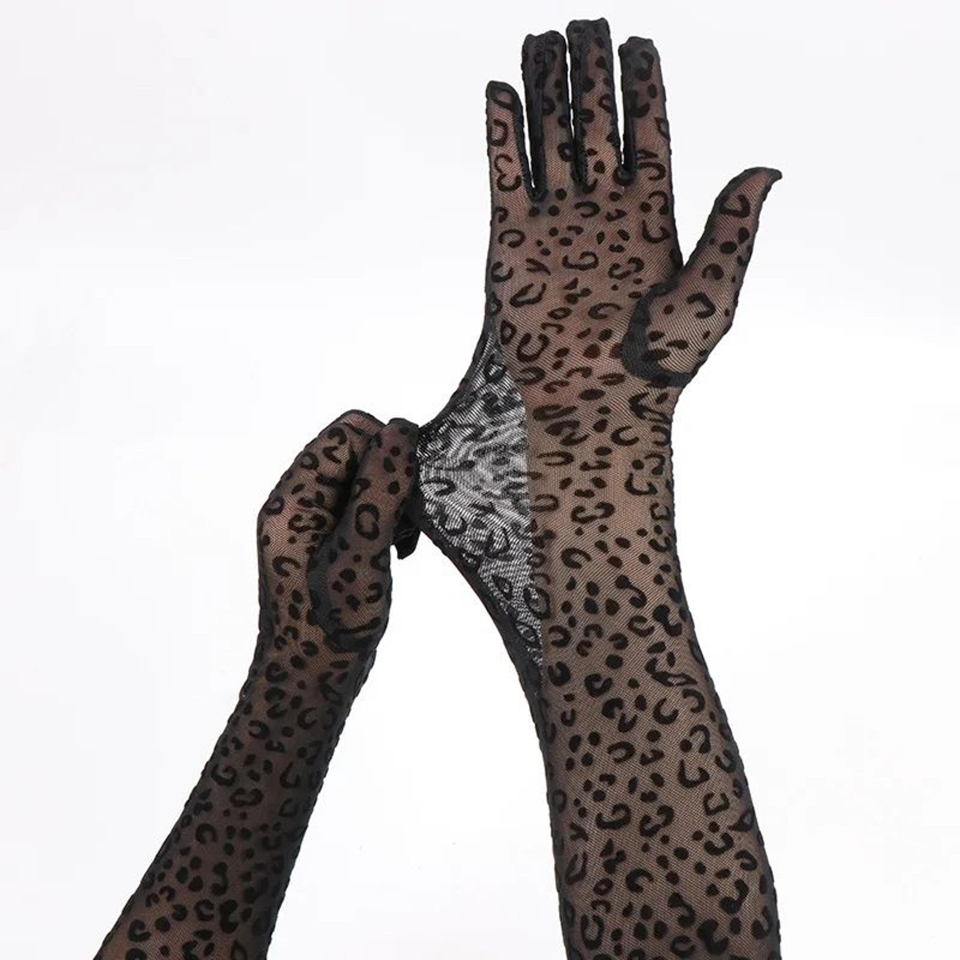 Leopard Print Mesh Opera Gloves  55cm Long Sexy Lace Cosplay  Stage Gloves 5
