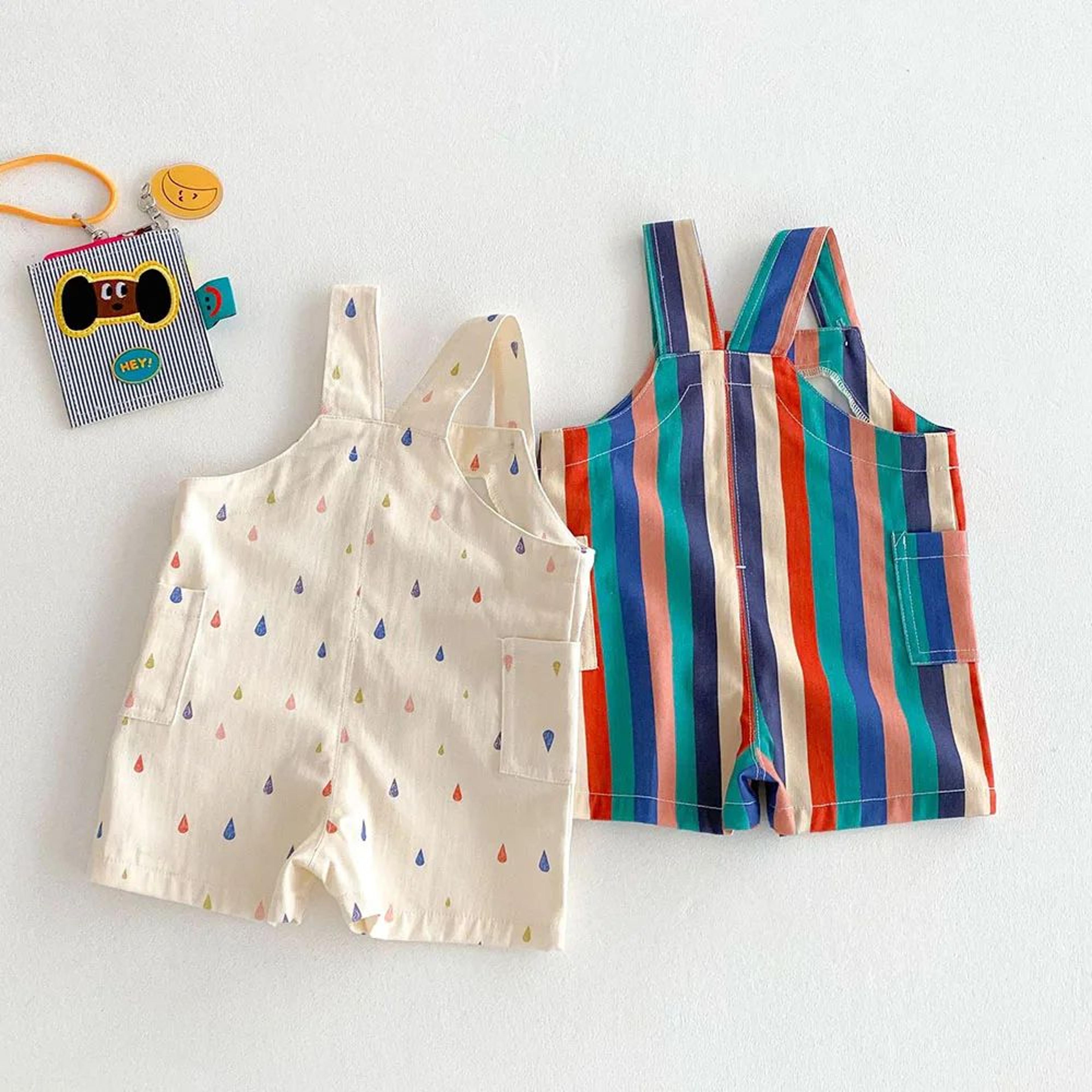 Colorful Striped Girls Summer Jumpsuit With Raindrop Print  Lightweight Toddler Overalls Outfit 2