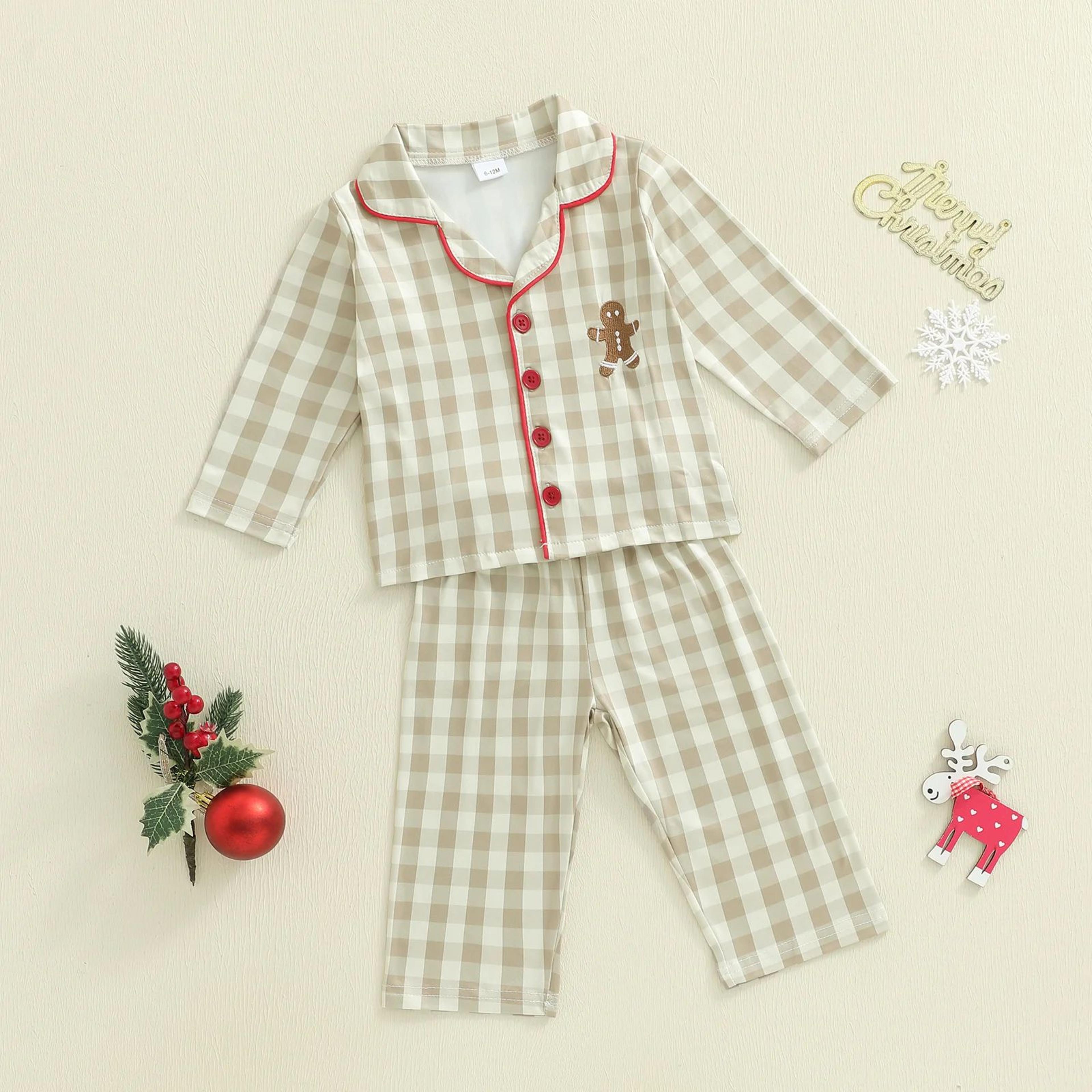 Cozy Gingerbread Plaid Christmas Baby Pajamas  2Piece Toddler Holiday Sleepwear Set 2
