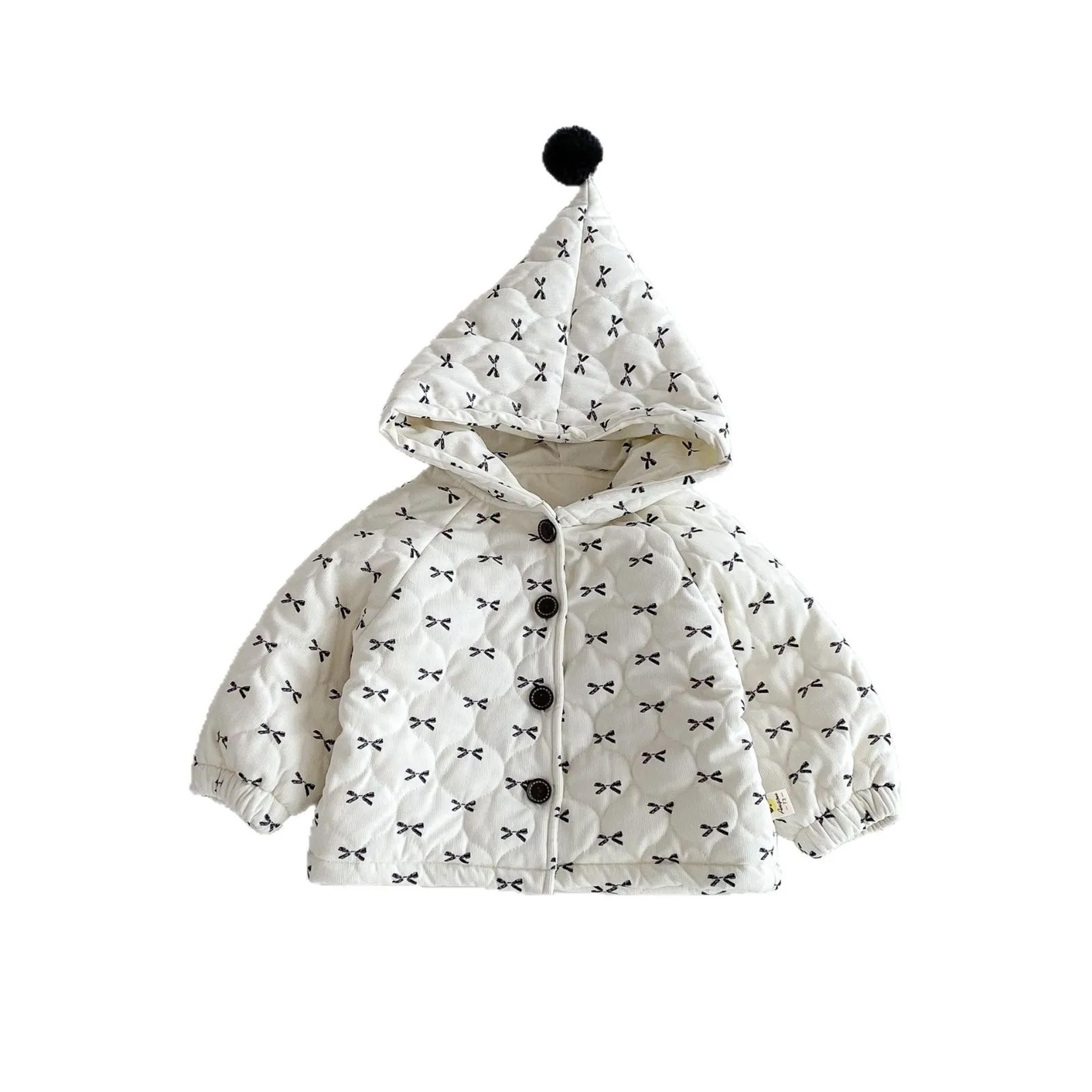 Sweet Bow Hooded Baby Girl Winter Jacket  Soft Cotton Toddler Coat 3